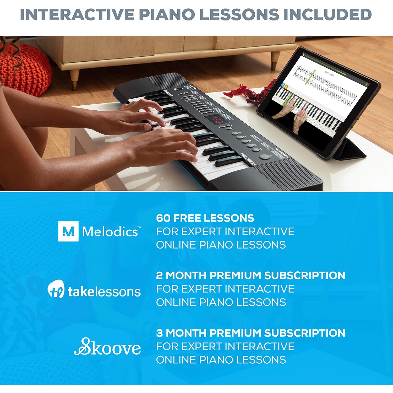 Alesis Melody 32 – Portable 32 Key Mini Digital Piano/Keyboard with Built-in Speakers + Numark HF125 - On-Ear Headphones with 6ft Cable