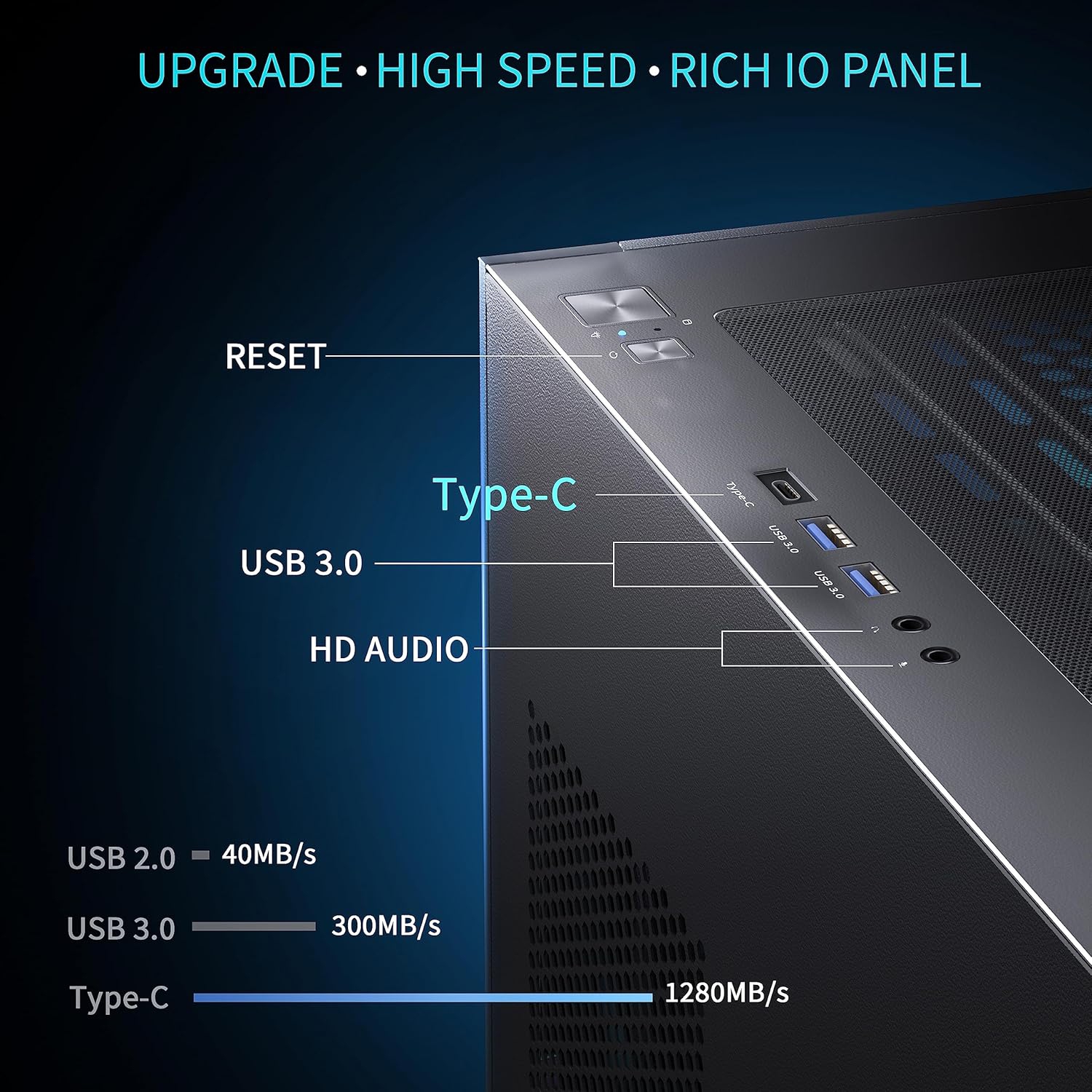 MUSETEX PC CASE ATX 6 PWM ARGB Fans Pre-Installed, Type-C Mid Tower Computer Case with Full-View Dual Tempered Glass, Gaming PC Case,Black(K2)