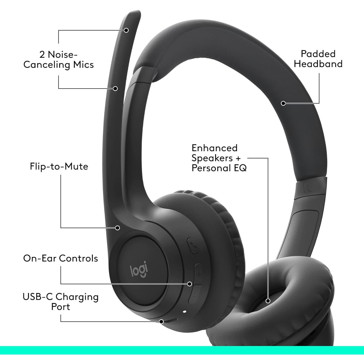 Logitech Zone 300 Wireless Bluetooth Headset With Noise-Canceling Microphone - Black