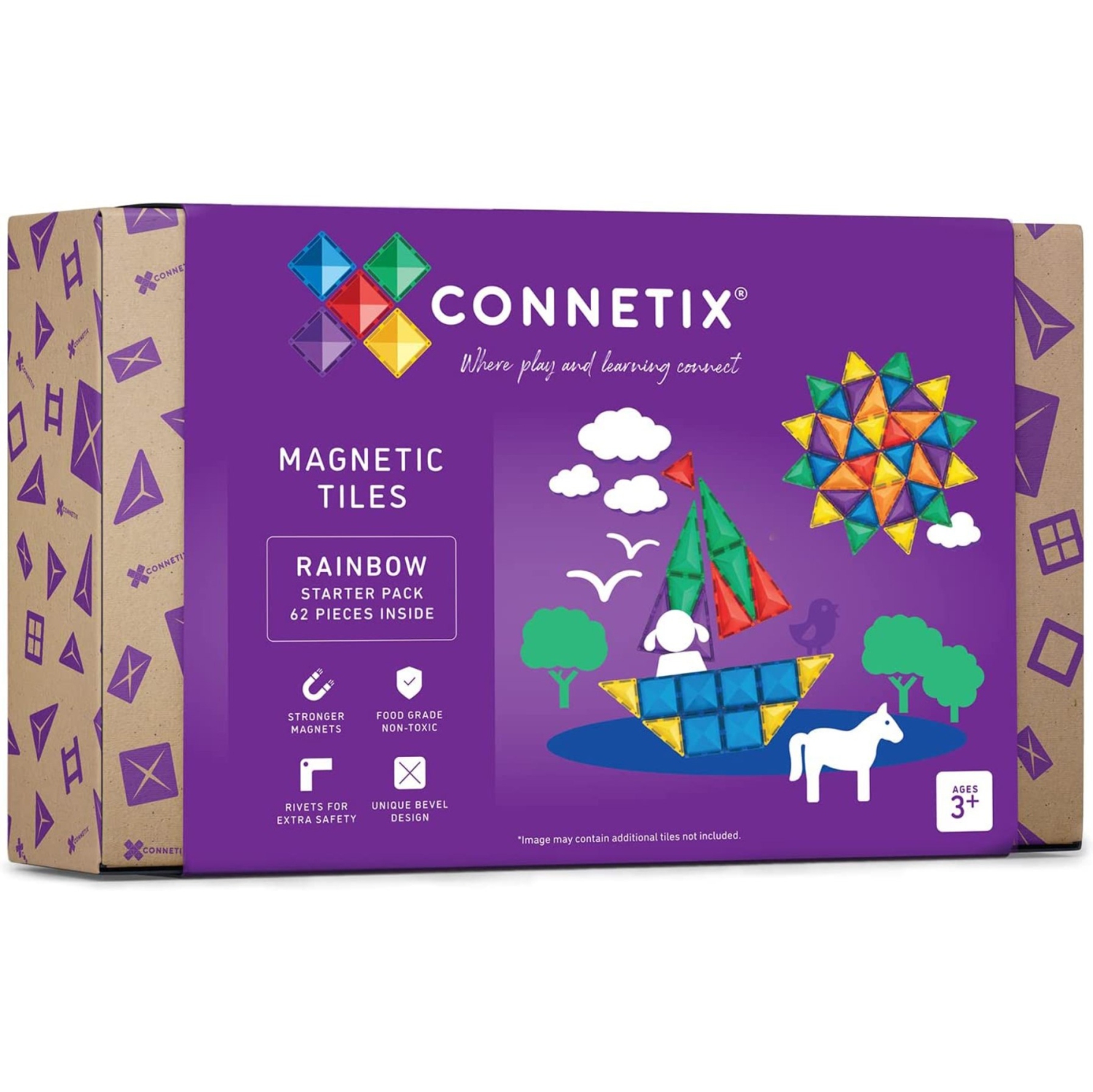Connetix 62-Piece Magnetic Tiles Starter Pack - Rainbow