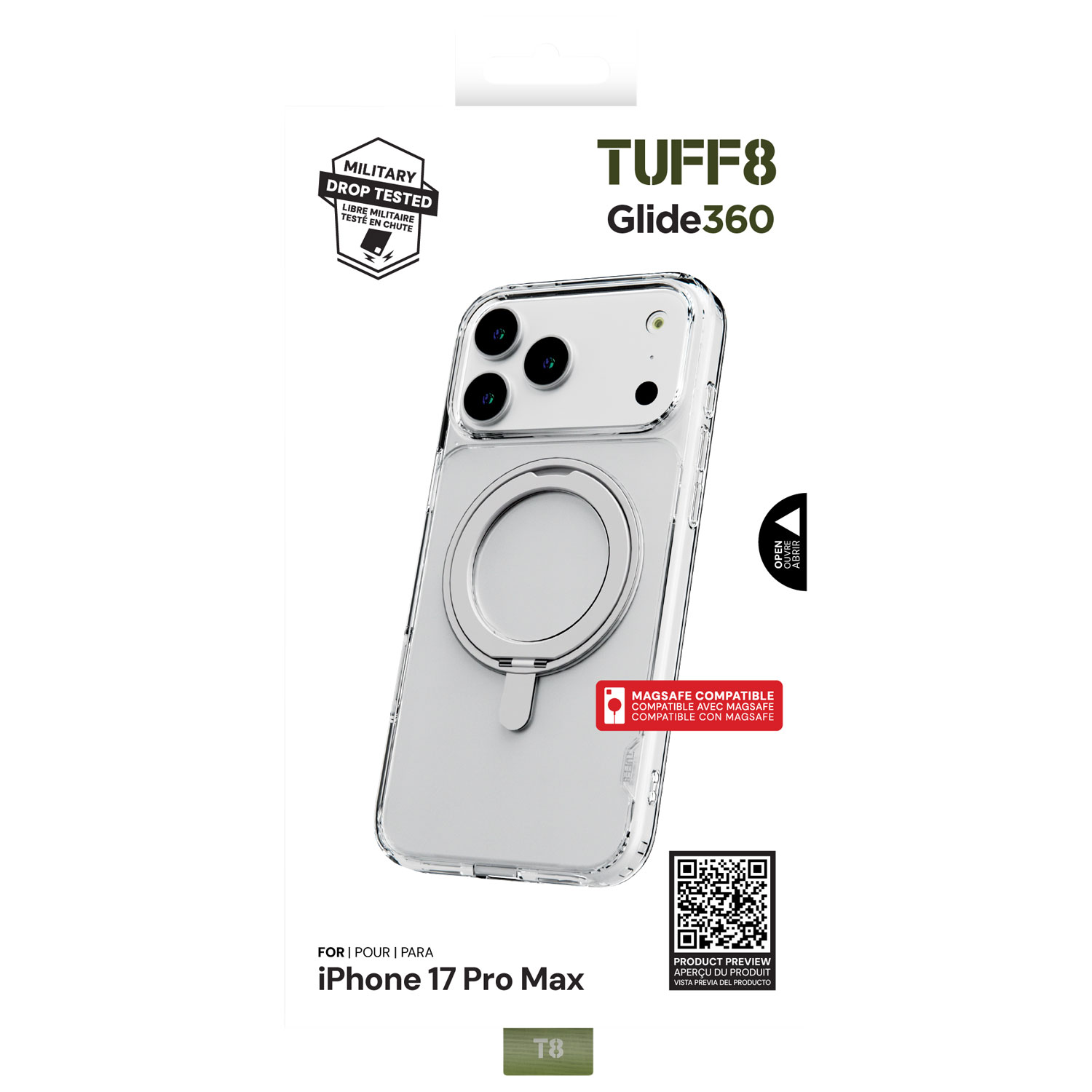 Étui rigide ajusté Glide 360 de TUFF8 avec MagSafe pour iPhone 17 Pro Max - Transparent