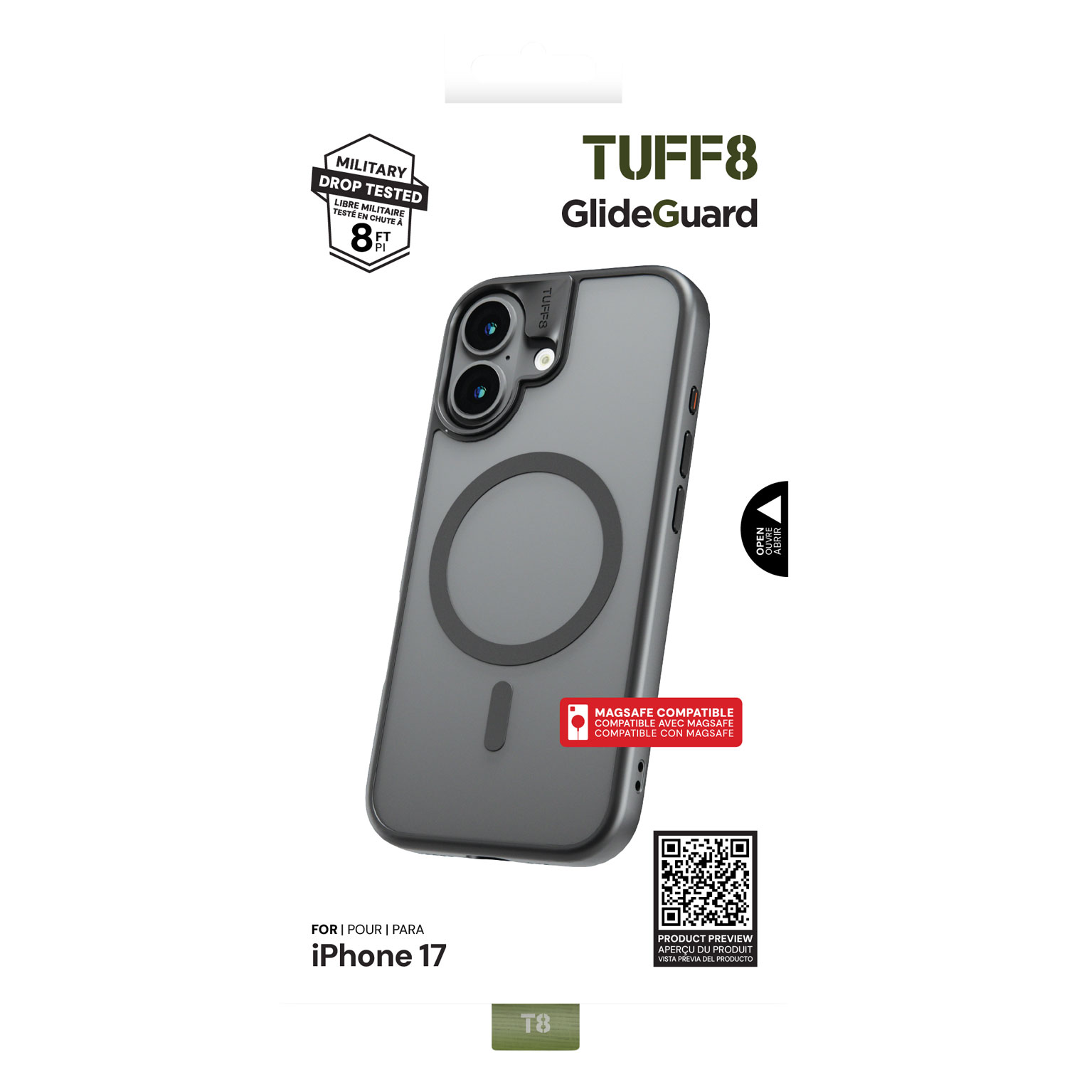 Étui souple ajusté GlideGuard de TUFF8 avec MagSafe pour iPhone 17 - Noir fumé