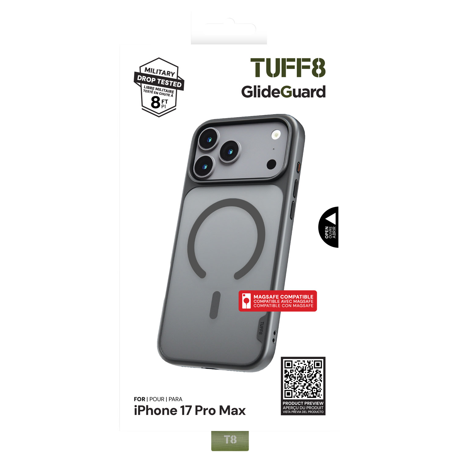 Étui souple ajusté GlideGuard de TUFF8 avec MagSafe pour iPhone 17 Pro Max - Noir fumé