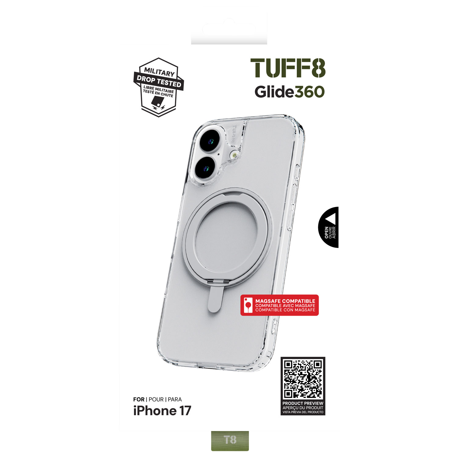Étui rigide ajusté Glide 360 de TUFF8 avec MagSafe pour iPhone 17 - Transparent
