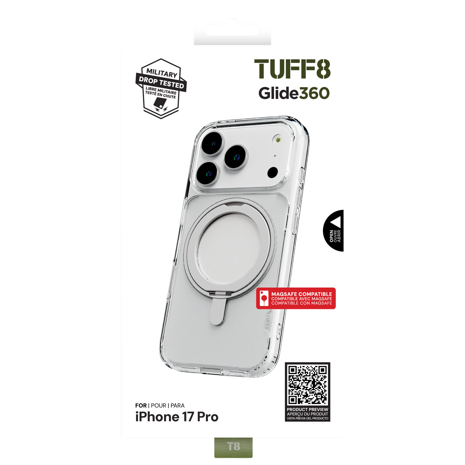 Étui rigide ajusté Glide 360 de TUFF8 avec MagSafe pour iPhone 17 Pro - Transparent