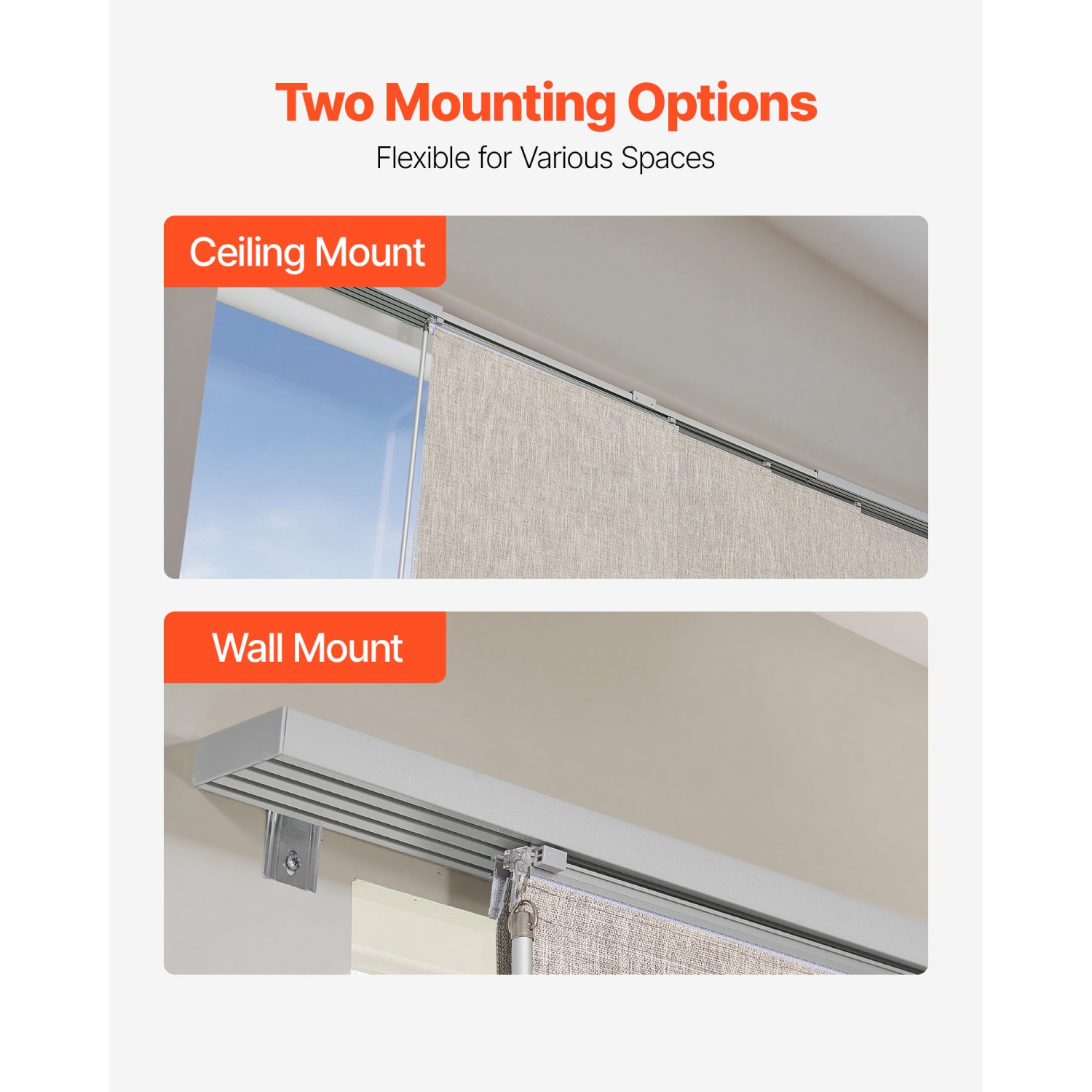 VEVOR 45.8 in to 86 in W Panel Track Blinds, Trimmable Panel Curtains Up to 96 in H, Vertical Blackout Panel Blinds for Sliding Doors, Patio Doors,