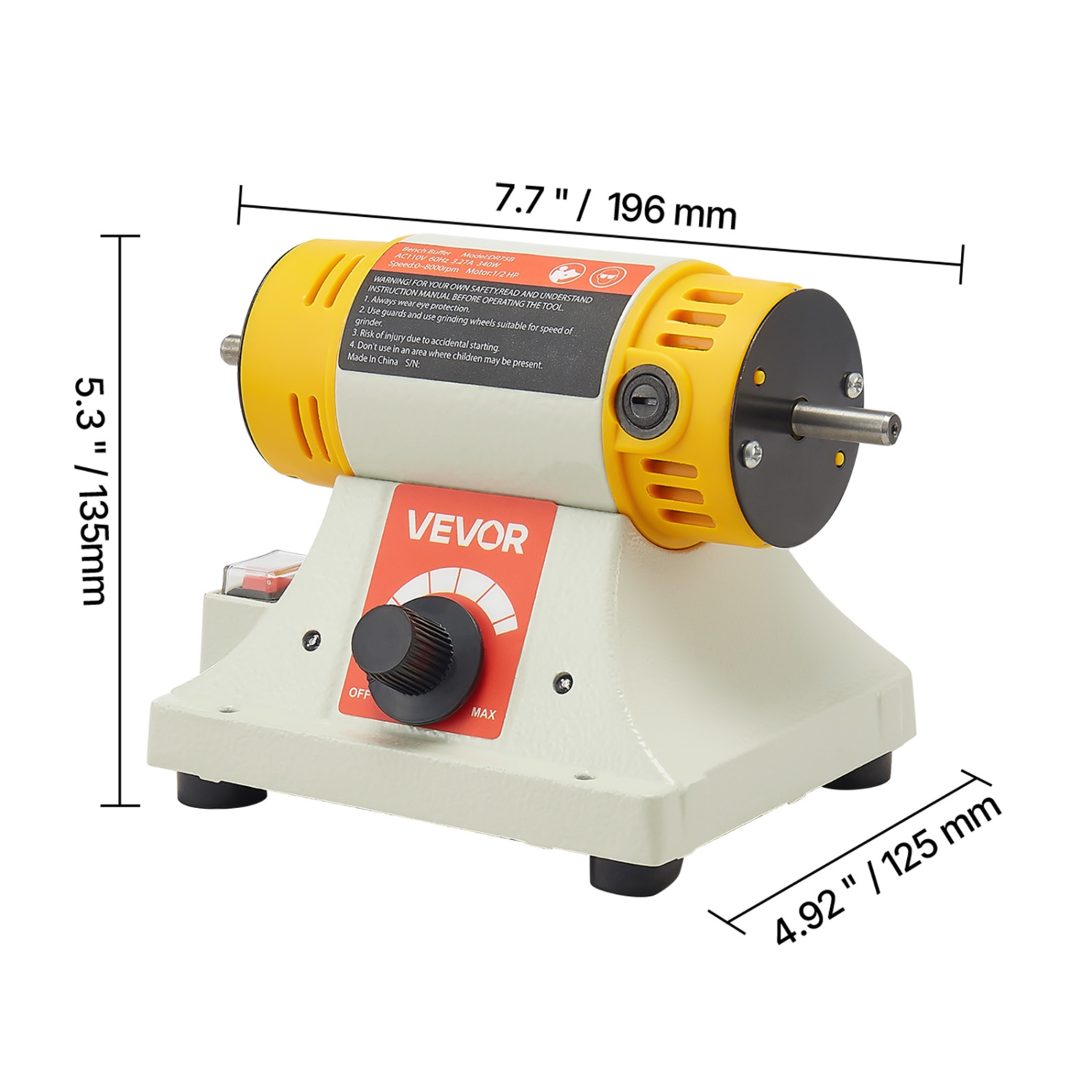VEVOR 1/2HP Bench Buffer Polisher, 0 to 8000RPM Benchtop Polisher with 2PCS 4" Cotton Wheel, 3PCS 3" Abrasive Fiber Wheels & Polishing Compound for