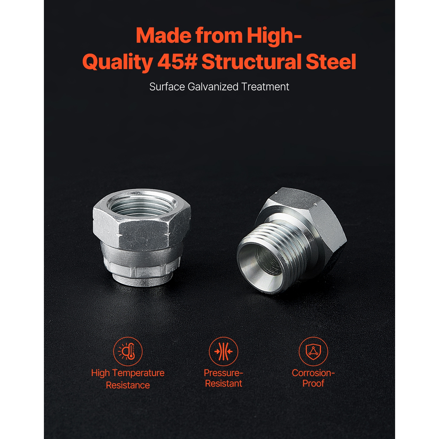 VEVOR 64 PCS BSPP Hydraulic Fittings, Hydraulic Cap and Plug Kit with Precision Threading, Galvanized Steel Heavy Duty Hydraulic Fitting Adapter Kit,