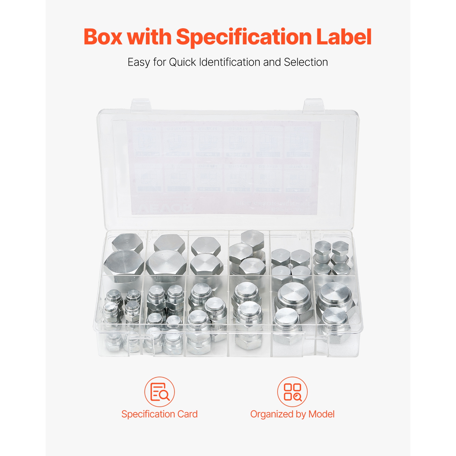 VEVOR 64 PCS BSPP Hydraulic Fittings, Hydraulic Cap and Plug Kit with Precision Threading, Galvanized Steel Heavy Duty Hydraulic Fitting Adapter Kit,