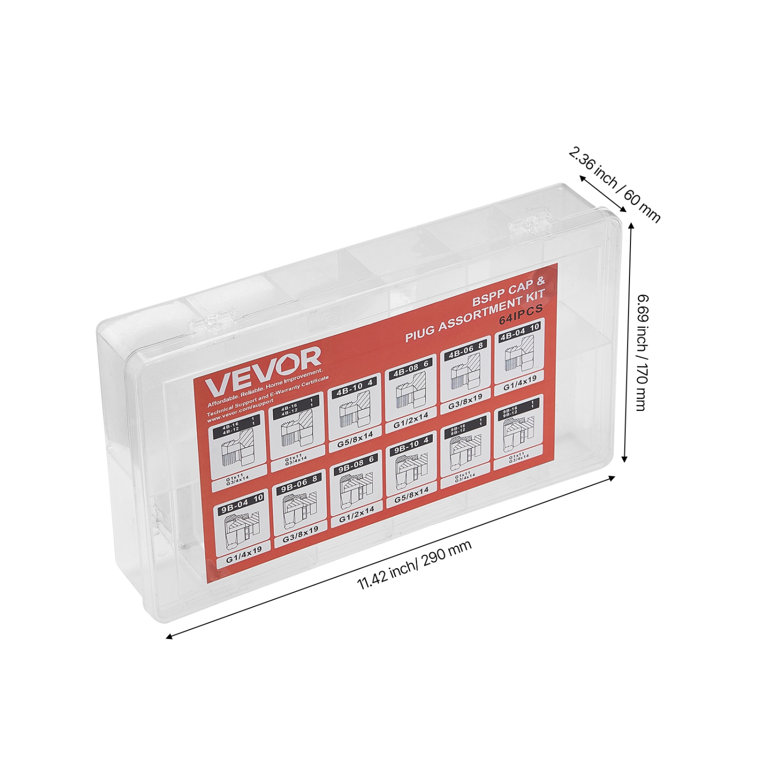 VEVOR 64 PCS BSPP Hydraulic Fittings, Hydraulic Cap and Plug Kit with Precision Threading, Galvanized Steel Heavy Duty Hydraulic Fitting Adapter Kit,