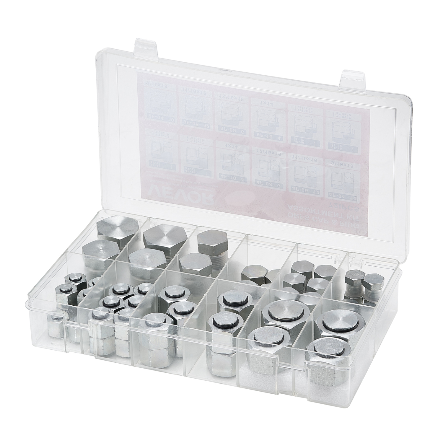 VEVOR 72 PCS ORFS Hydraulic Fittings, O Ring Face Seal Fitting Kit, Hydraulic Hose Tube and Pipe Fittings,Cap and Plug Set for Hydraulics,O Ring