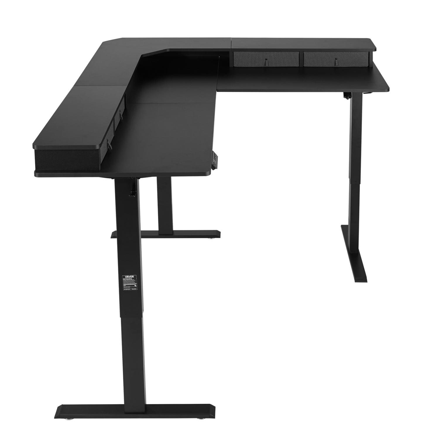 VEVOR L Shaped Desk, Electric Adjustable Height Corner Gaming Desk with CPU Stands, Dual Hooks and Fabric Drawers, L-Shaped Computer Table with Power