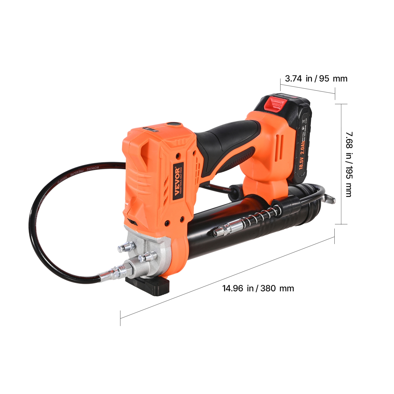 VEVOR 20V Cordless Grease Gun, 8000 PSI Max Pressure, Electric Grease Gun with 2.0 Ah Battery & LED Light, 35.4-inch Long Hose & Carrying Case,