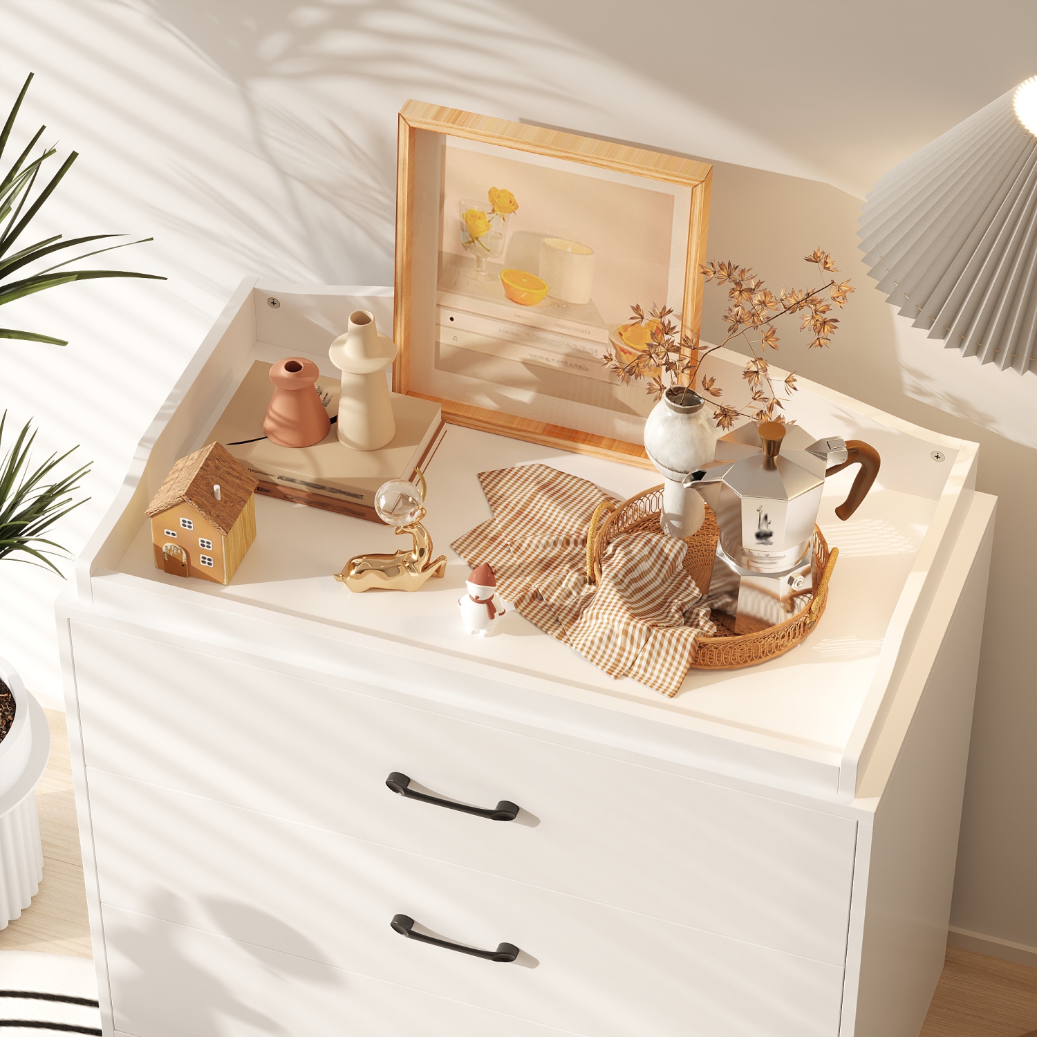 Table de chevet moderne Famapy à 3 tiroirs, blanc avec poignées noires, armoire de rangement à usages multiples pour chambre ou salon, blanc