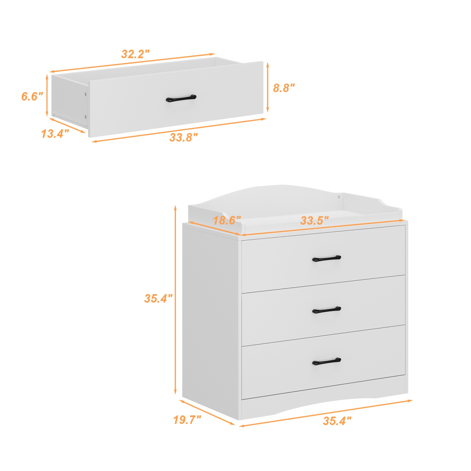 Table de chevet moderne Famapy à 3 tiroirs, blanc avec poignées noires, armoire de rangement à usages multiples pour chambre ou salon, blanc