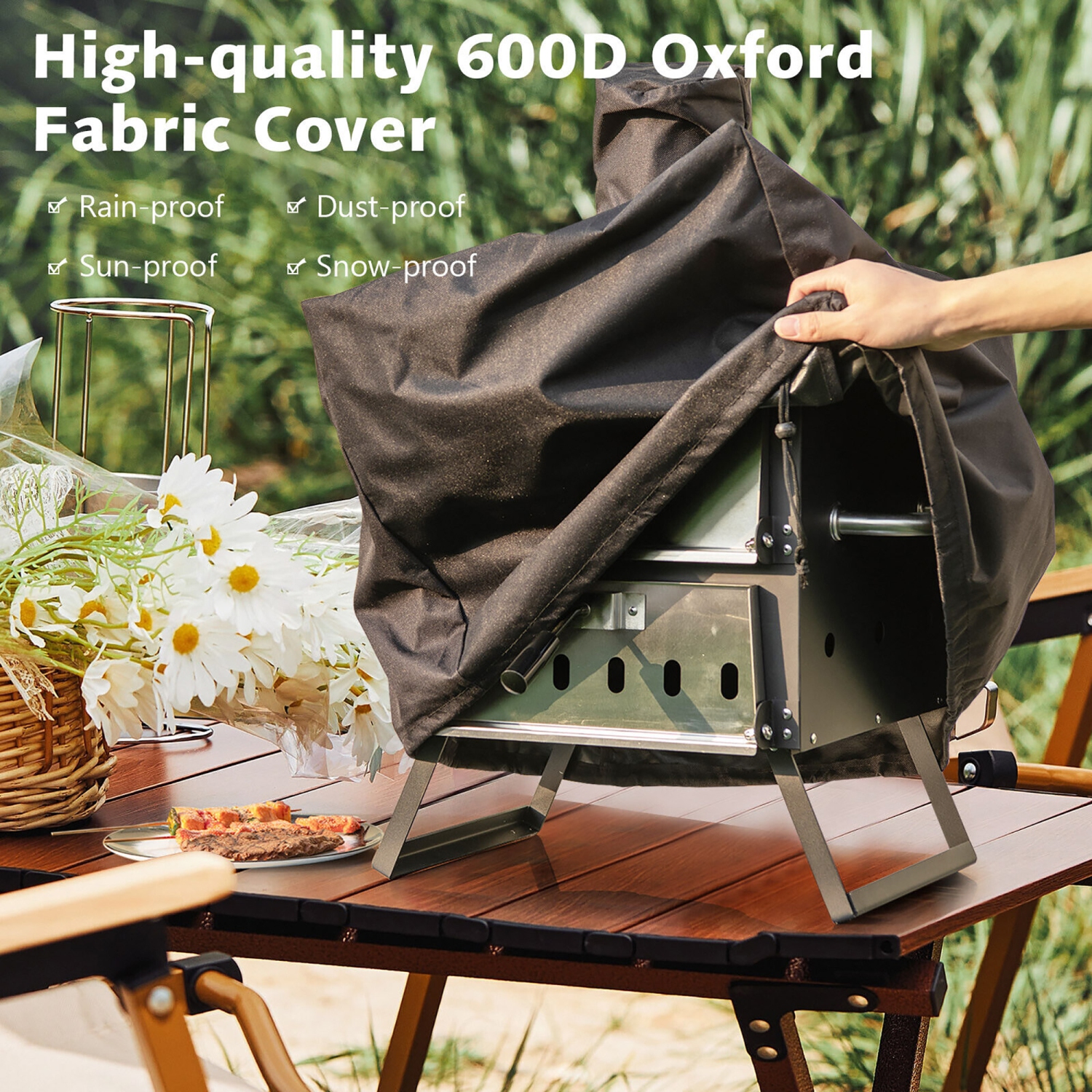 Gymax 2-layer Outdoor Wood Fired Pizza Oven w/ Anti-scalding Handles & Waterproof Cover