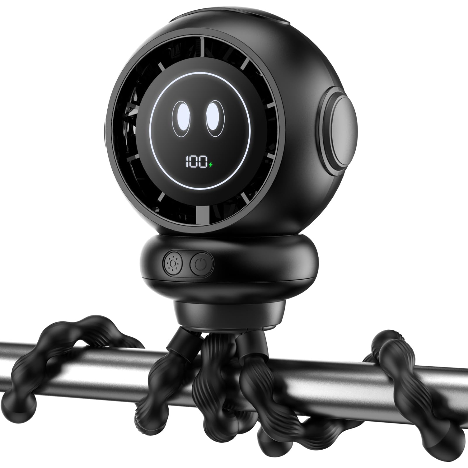 Portable Stroller Fan, Octopus Clip-On Fan, 4 Speeds, with LED Display and Night Light, 360° Rotation Rechargeable Fan for Bedroom, Outdoor