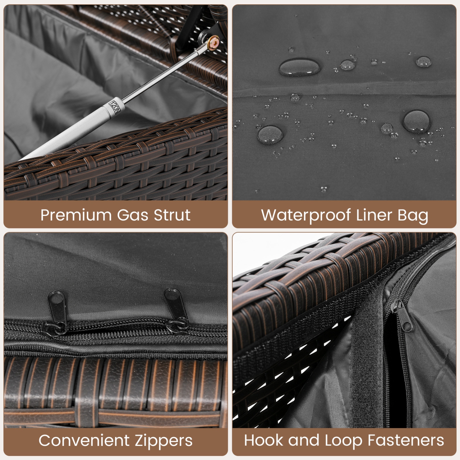 Gymax Outdoor Storage Bench w/Cushion Backrest & Acacia Wood Armrests Hidden Storage