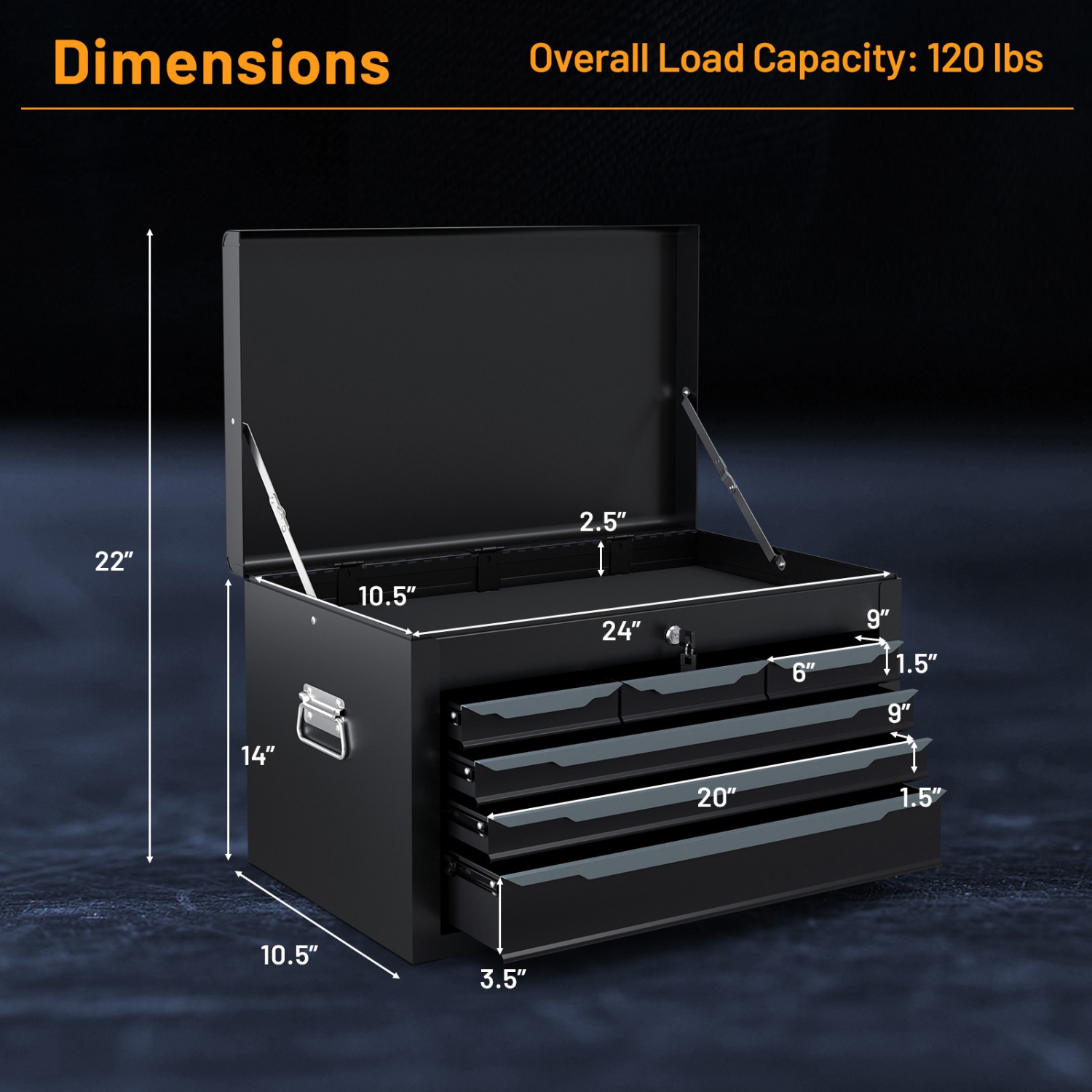 Gymax 24'' Tool Chest Case Steel Tool Box w/ 6 Drawers Top Storage Automatic Lock