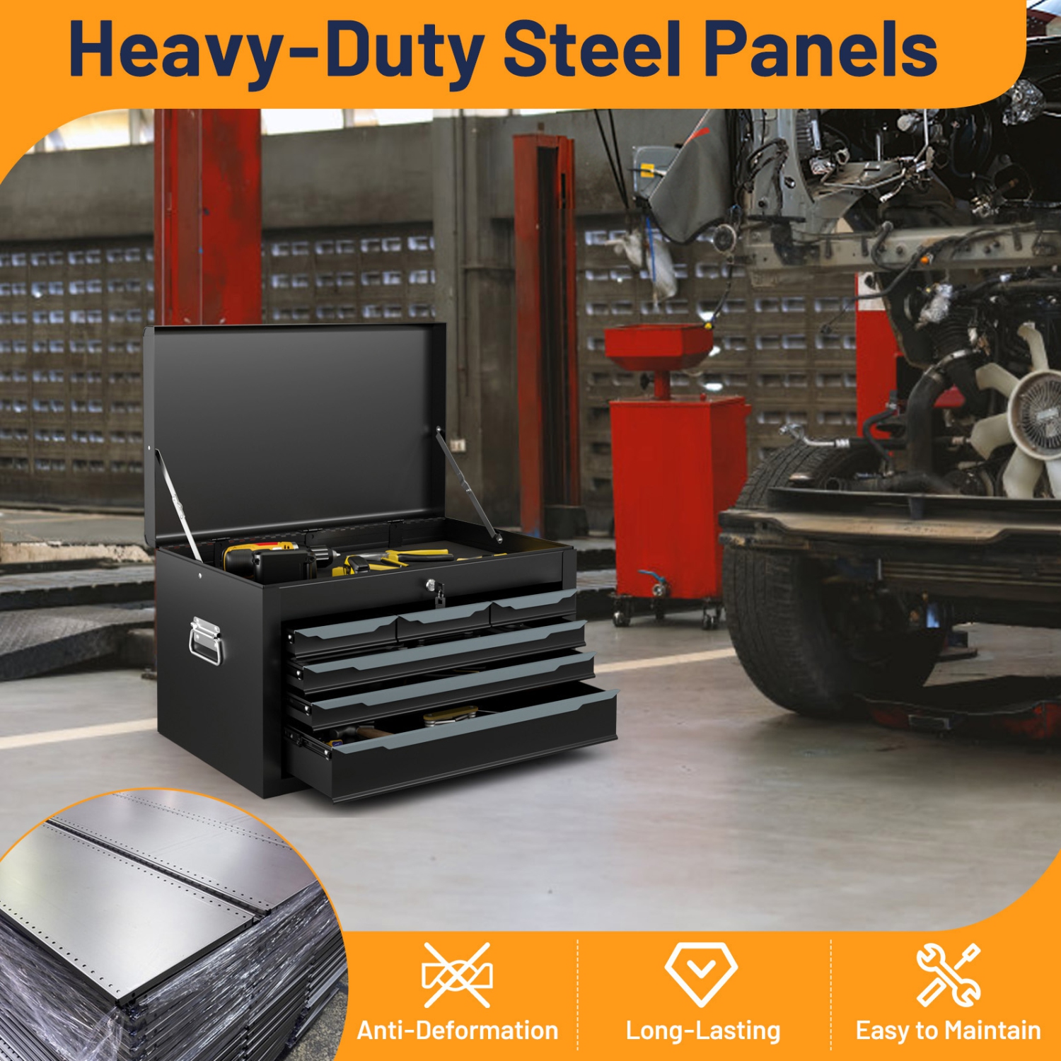 Gymax 24'' Tool Chest Case Steel Tool Box w/ 6 Drawers Top Storage Automatic Lock