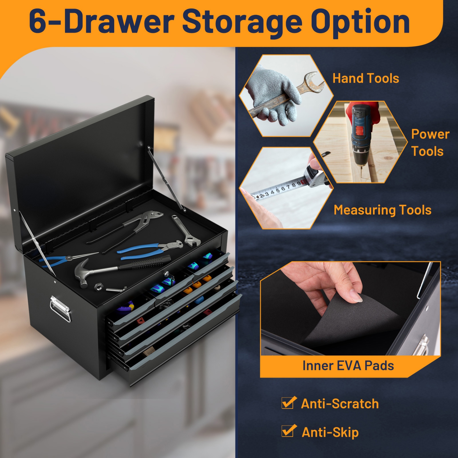 Gymax 24'' Tool Chest Case Steel Tool Box w/ 6 Drawers Top Storage Automatic Lock