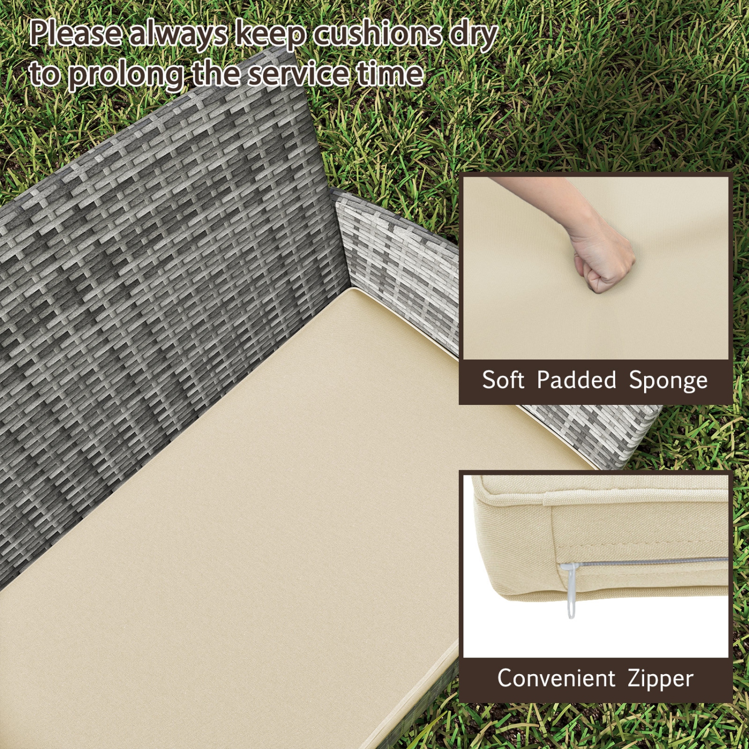 Gymax Set Of 4 Patio Furniture Set w/Washable Cushions & Tempered Glass Coffee Table