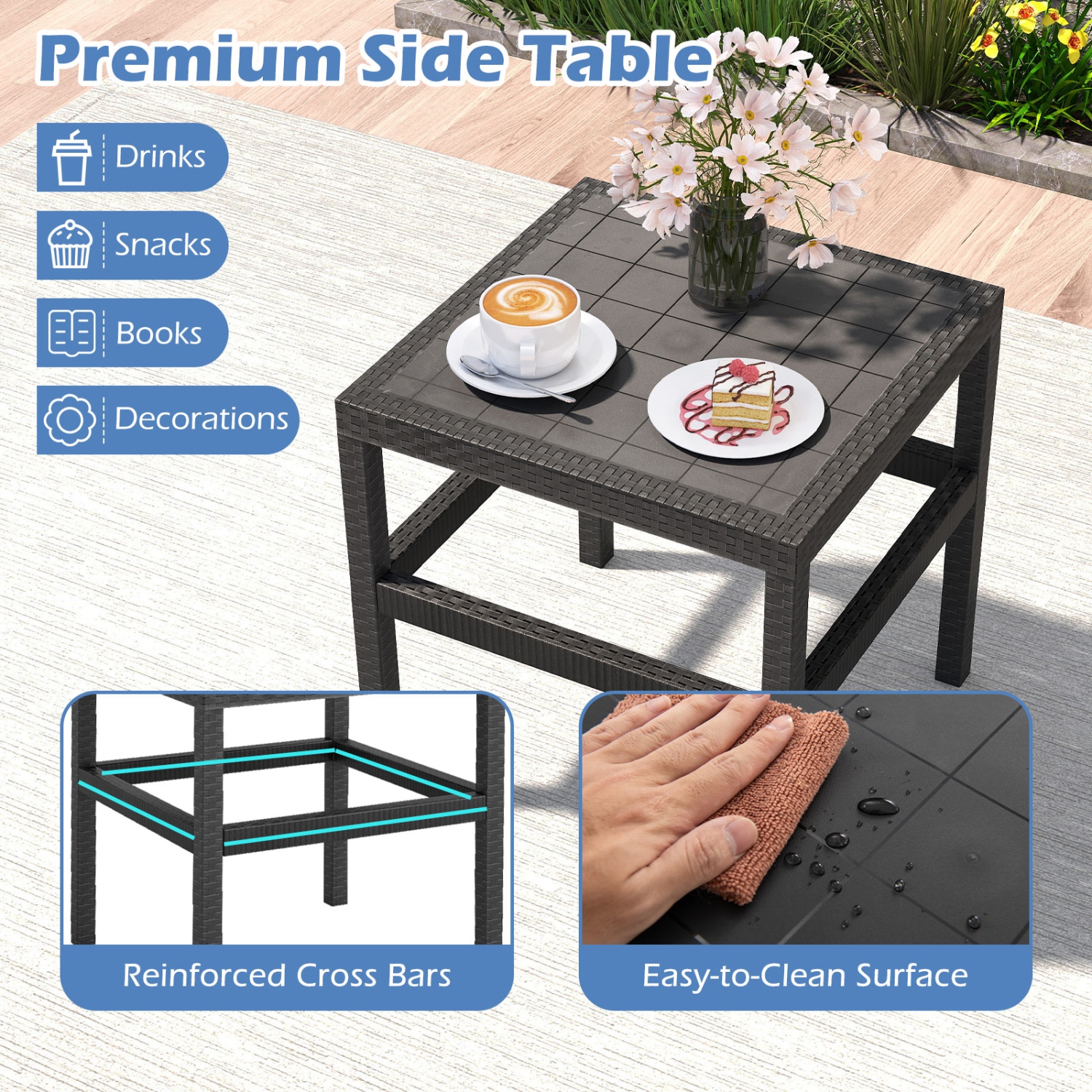 Gymax Set Of 3 Patio Furniture Set w/ 2 Modern Rattan Armchair & 25'' Squire Side Table