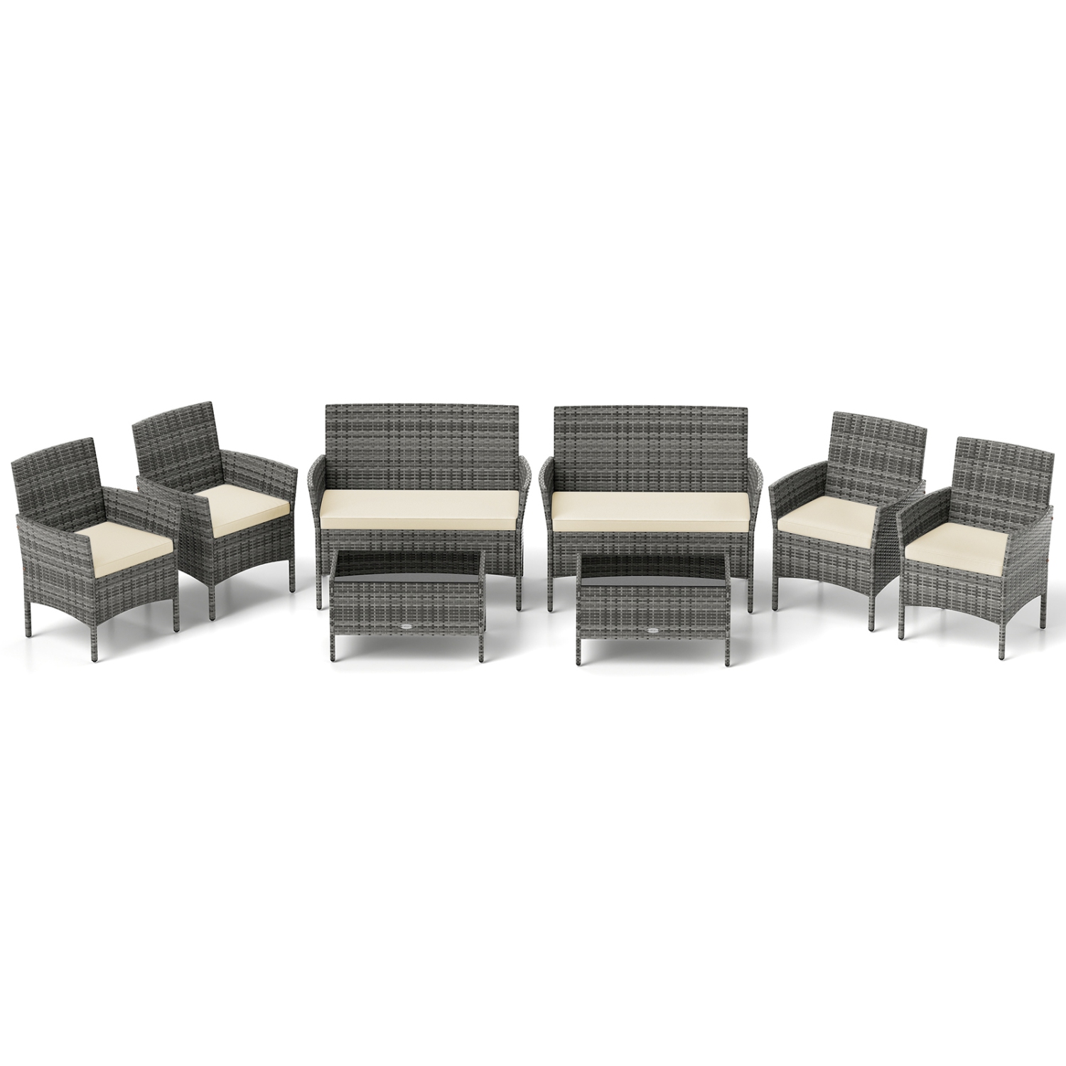 Gymax Set Of 8 Patio Furniture Set w/Washable Cushions & Tempered Glass Coffee Table