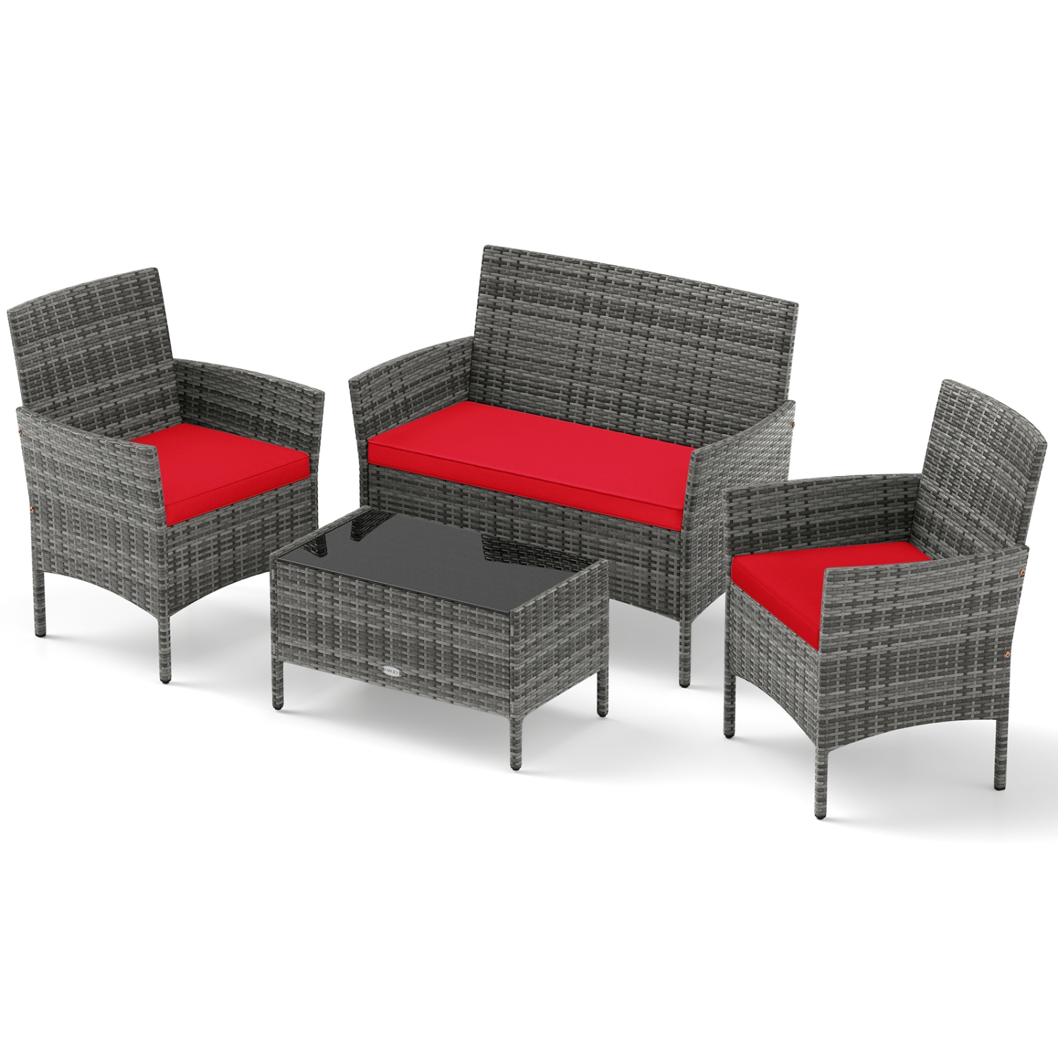 Gymax Set Of 8 Patio Furniture Set w/Washable Cushions & Tempered Glass Coffee Table