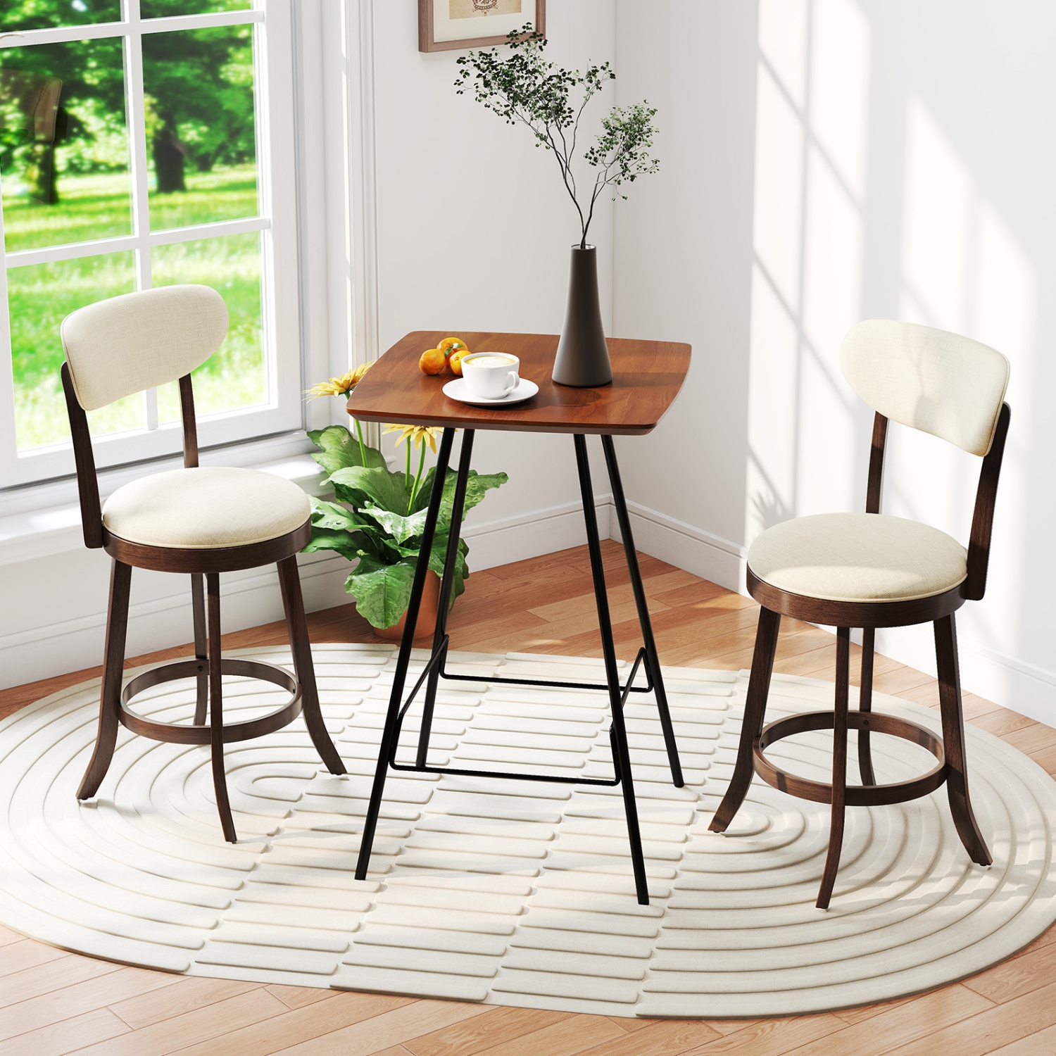 Gymax 25.5'' Counter Height Chairs Set of 2 w/ Padded Seat & Backrest Rubber Wood