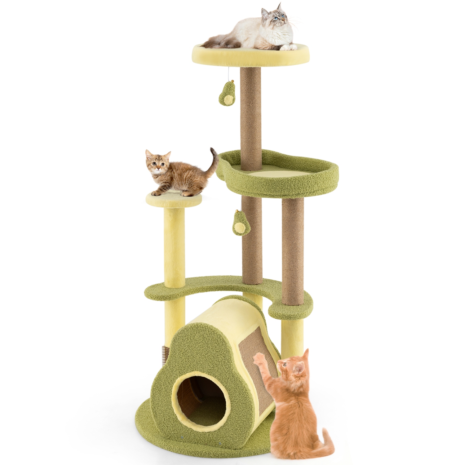 Gymax Avocado Cat Tree Multi-level Cat Tower w/ Private Condo Cat Self-grooming Brush