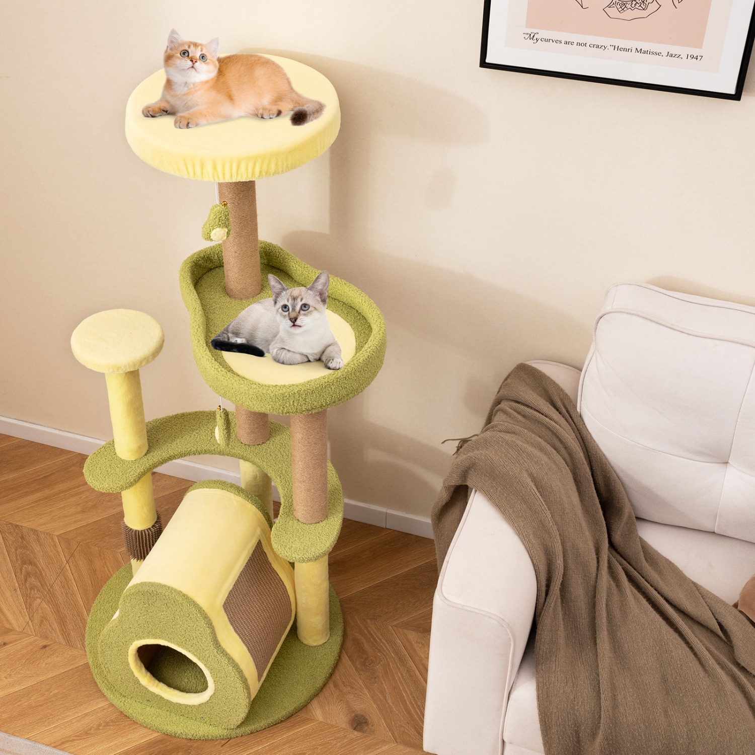 Gymax Avocado Cat Tree Multi-level Cat Tower w/ Private Condo Cat Self-grooming Brush