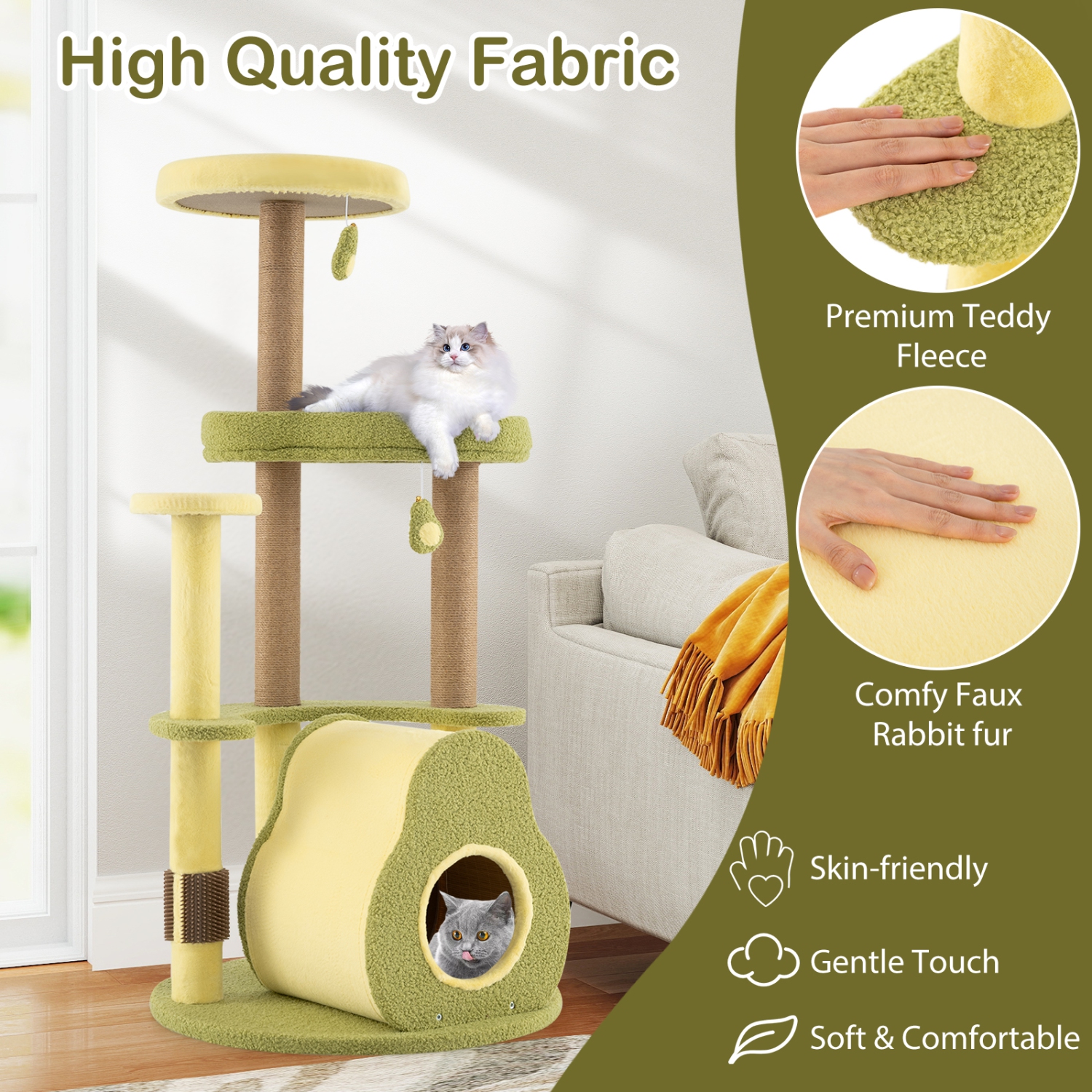 Gymax Avocado Cat Tree Multi-level Cat Tower w/ Private Condo Cat Self-grooming Brush