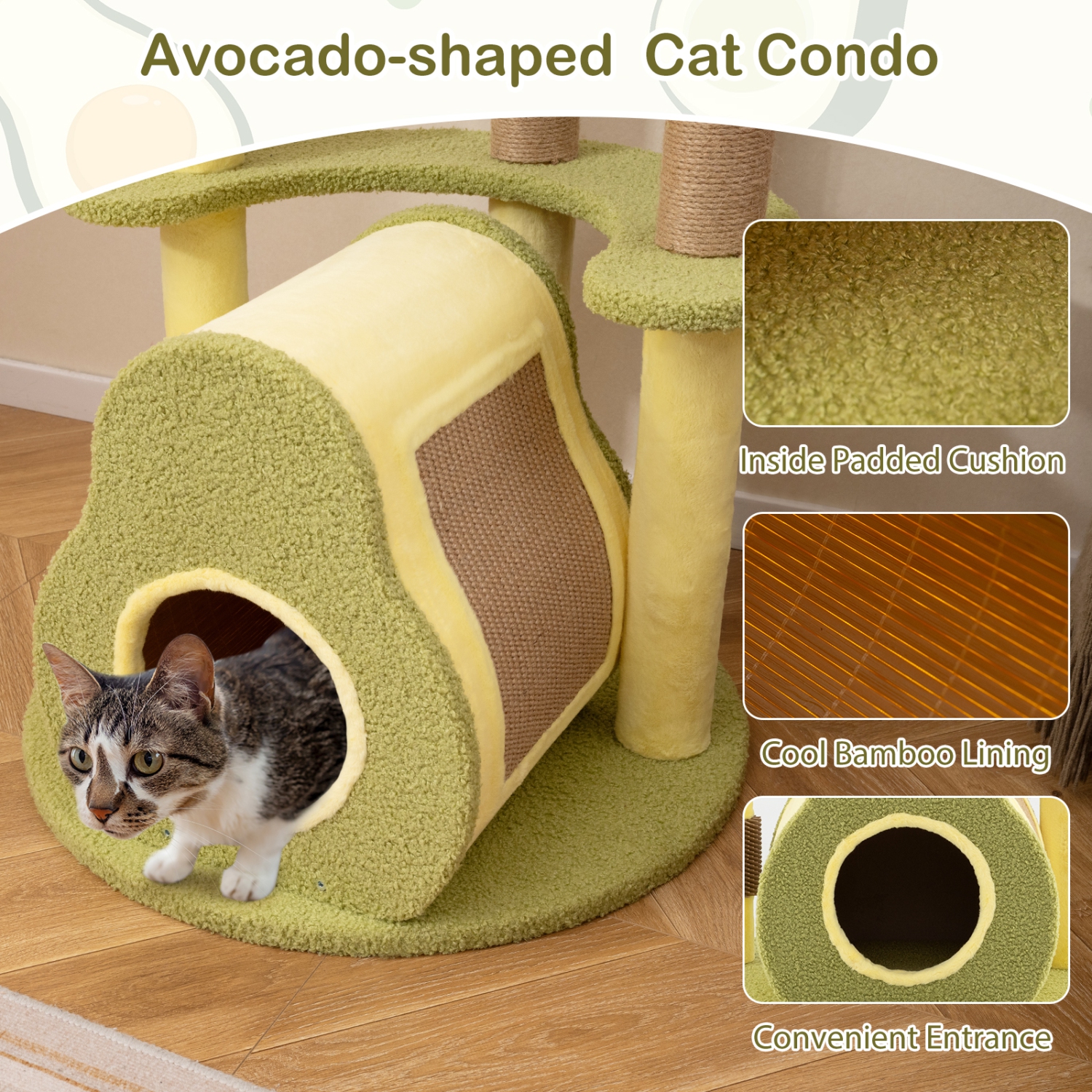 Gymax Avocado Cat Tree Multi-level Cat Tower w/ Private Condo Cat Self-grooming Brush