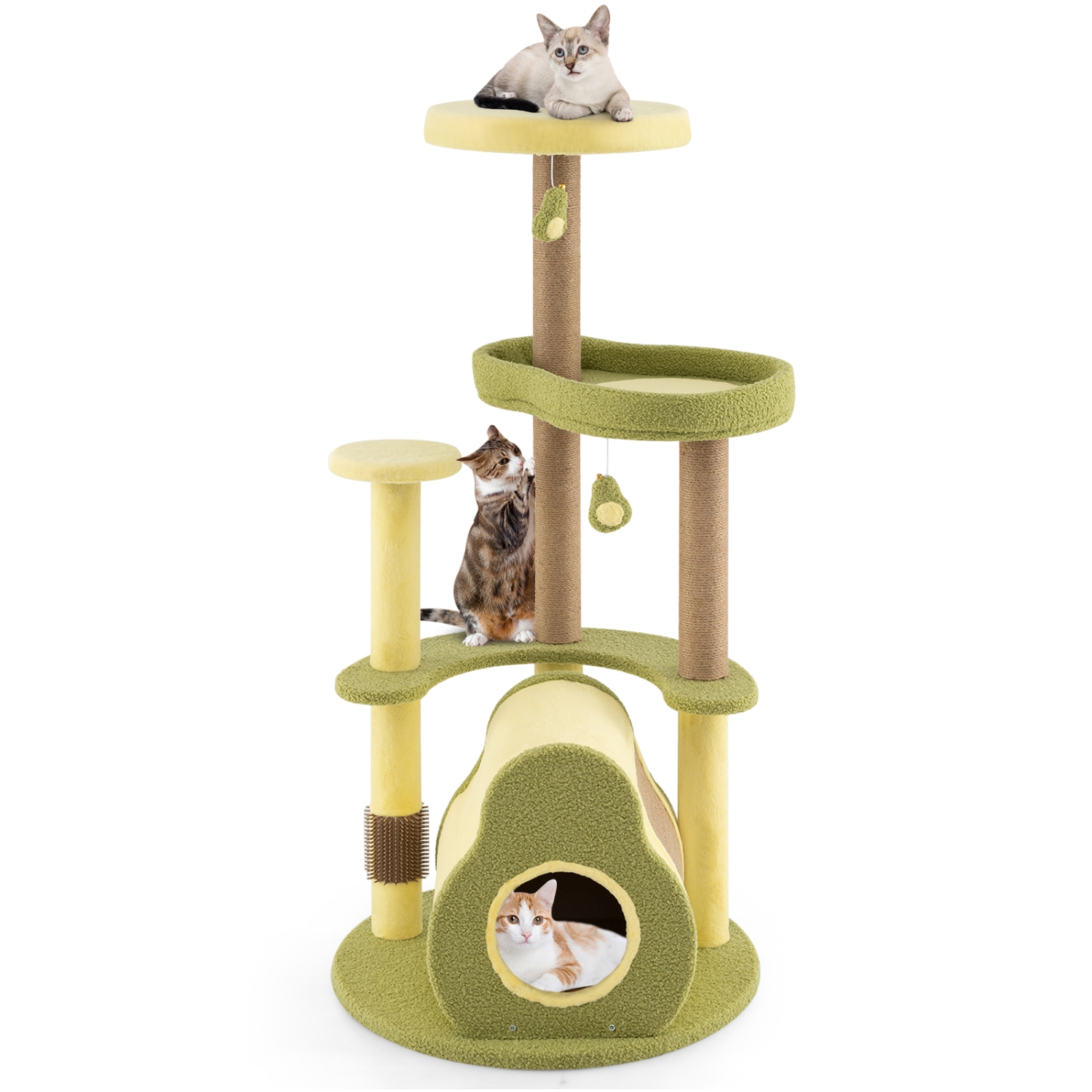 Gymax Avocado Cat Tree Multi-level Cat Tower w/ Private Condo Cat Self-grooming Brush