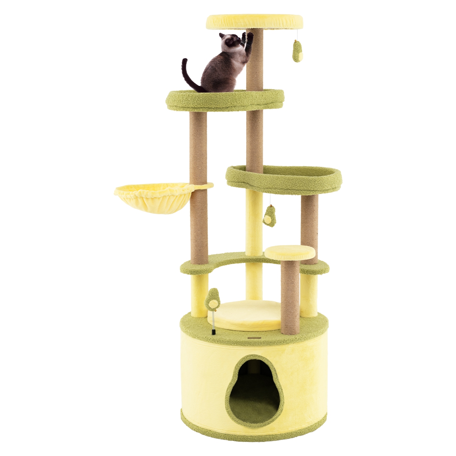 Gymax Large Avocado Cat Tree Multi-level Cat Tower w/ Large Private Condo Fun Pompoms
