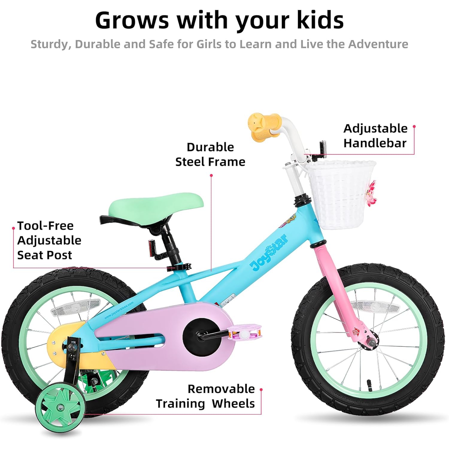 Vélo JOYSTAR pour enfants de 14&nbsp;po pour filles de 2-7 ans, vélo pour jeune fille avec roues d'entraînement, vélos arc-en-ciel, vélo pour