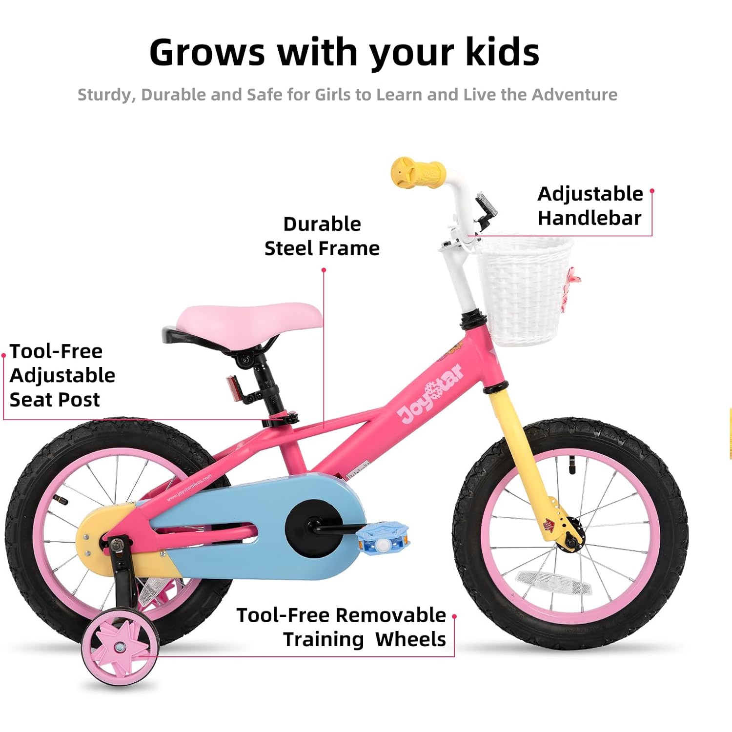 Vélo JOYSTAR pour enfants de 14 po pour filles de 2-7 ans, vélo pour jeune fille avec roues d'entraînement, vélos arc-en-ciel, vélo pour