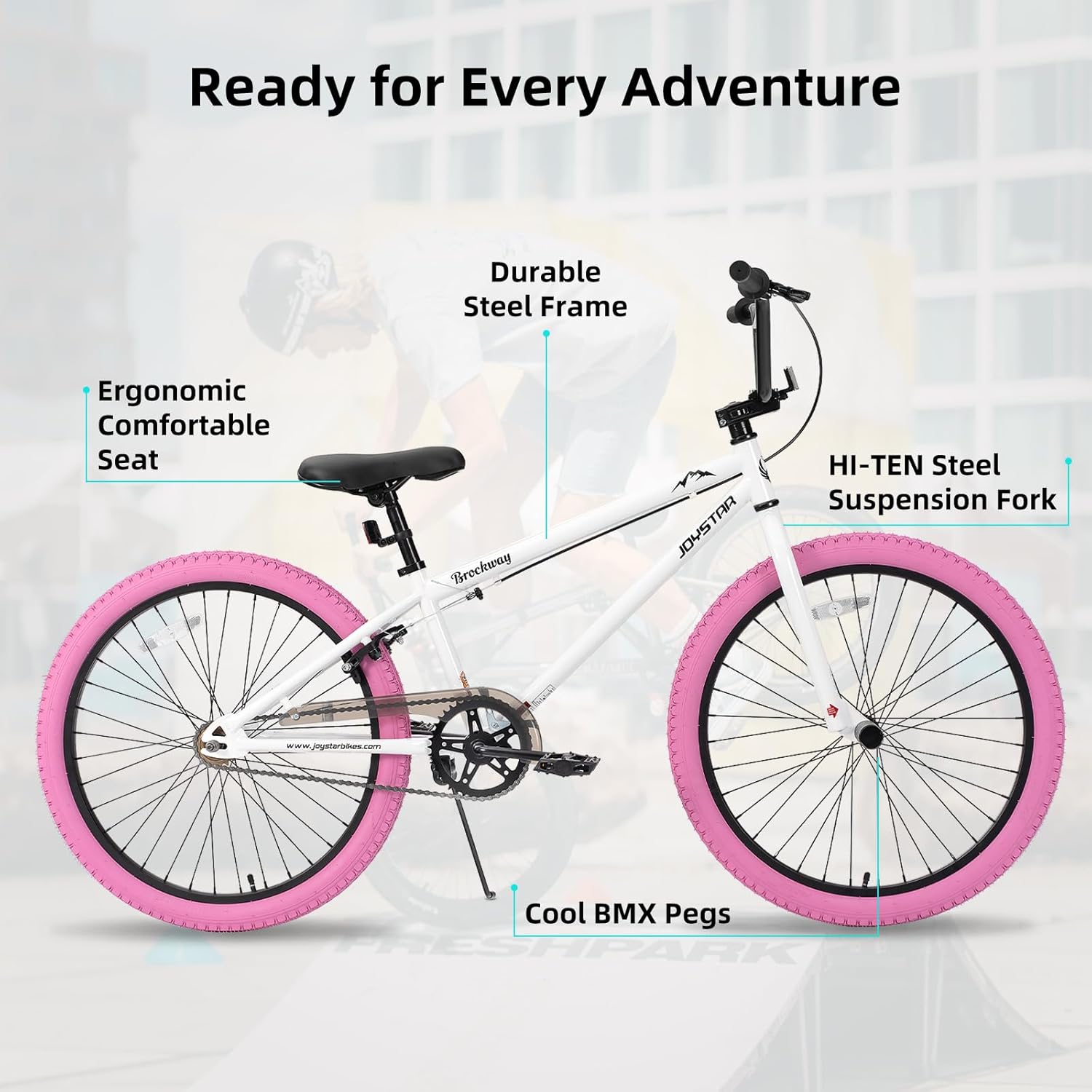 Vélos BMX pour enfants Freestyle de JOYSTAR Brockway, 24&nbsp;po, pour enfants, garçons de 6-14 ans, filles et cyclistes pour débutants, 2 chevilles,