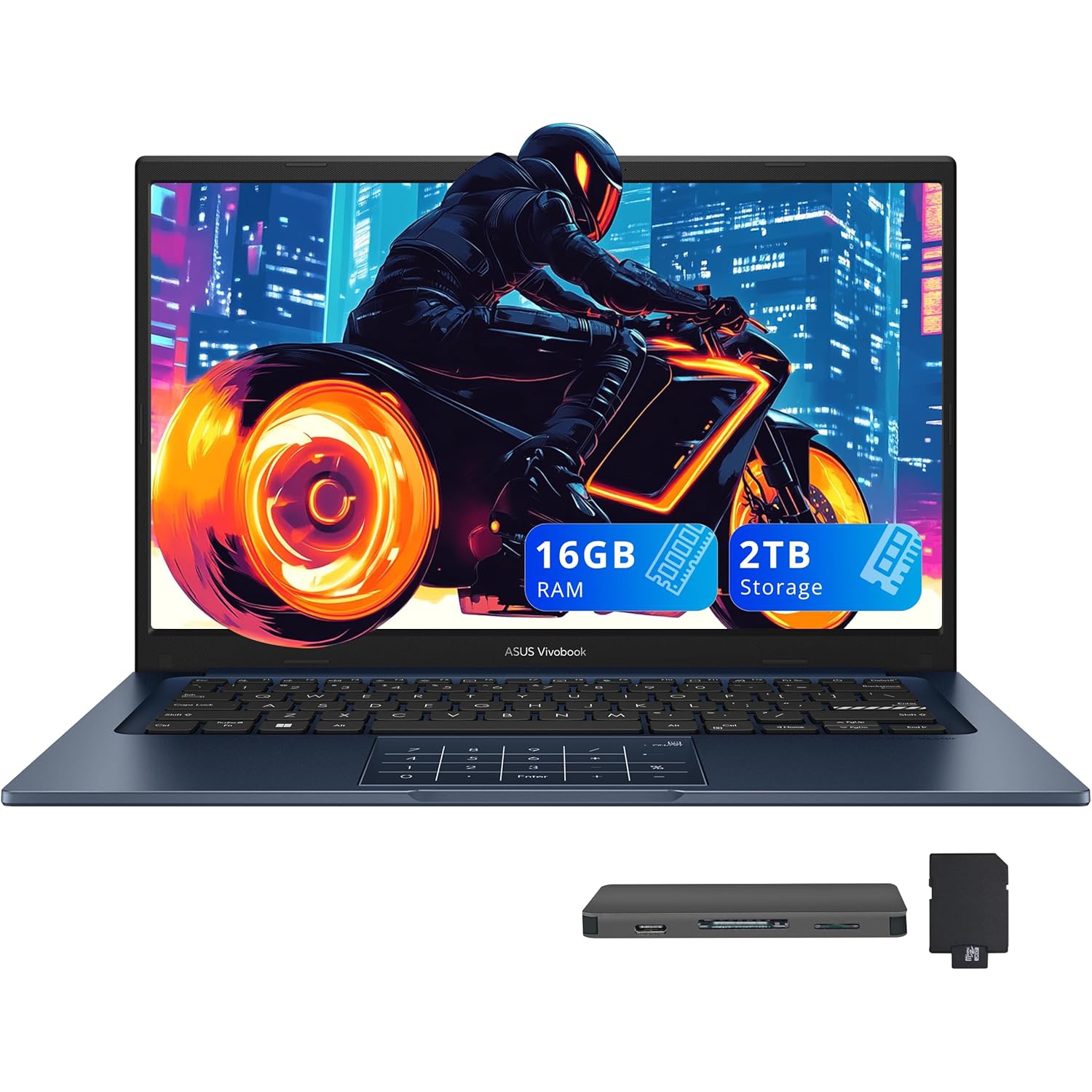 ASUS Vivobook 14" FHD Laptop, Intel i3-1315U Processor,2TB Storage, 16GB RAM, Intel UHD Graphics, Windows 11 Home, Quiet Blue