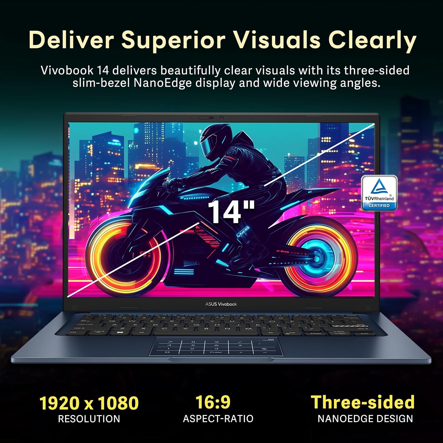 ASUS Vivobook 14" FHD Laptop, Intel i3-1315U Processor,2TB Storage, 16GB RAM, Intel UHD Graphics, Windows 11 Home, Quiet Blue