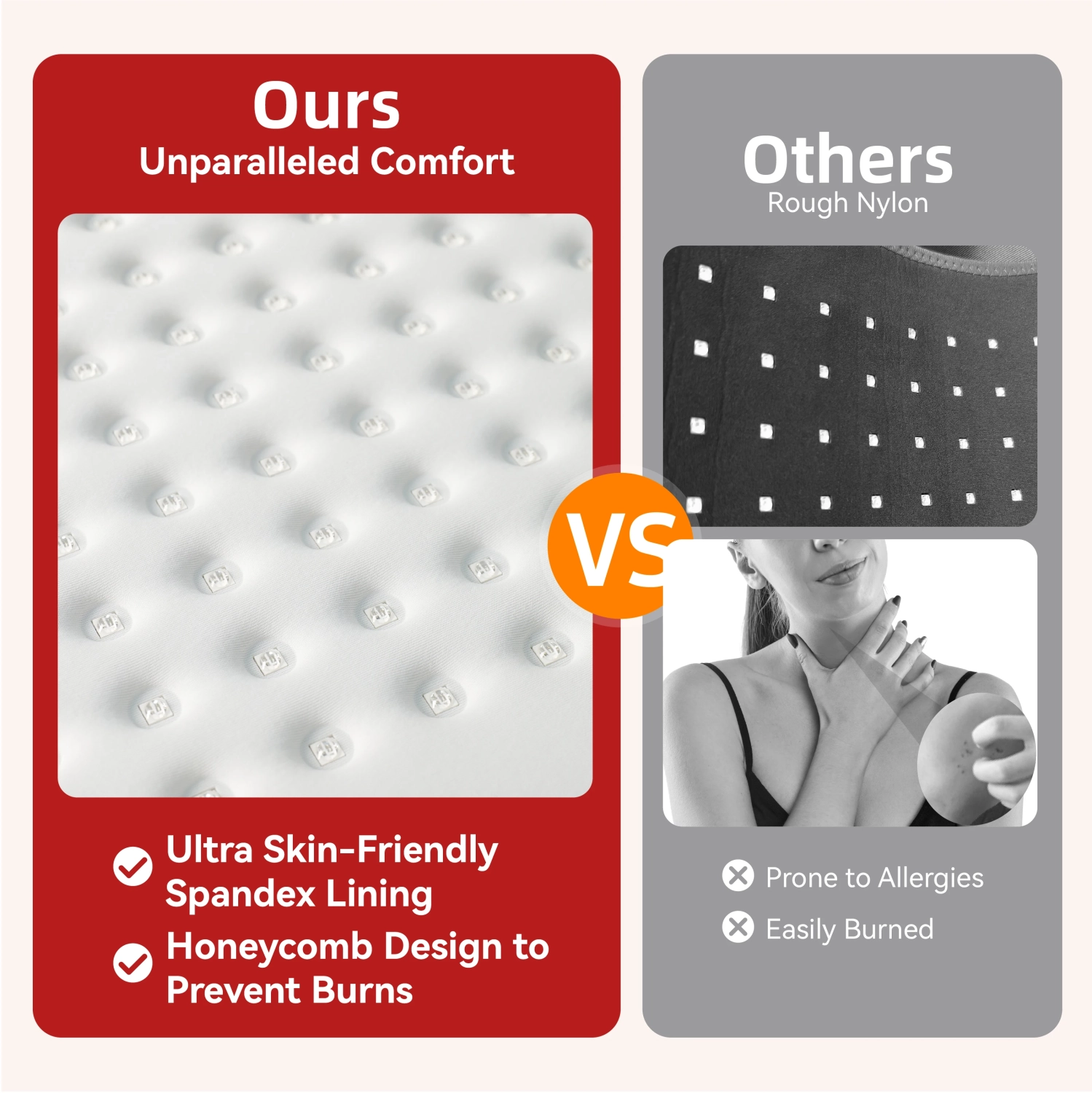 Traitement à la lumière rouge pour le cou avec manette rechargeable, enveloppe infrarouge à trois puces, tissu doux pour la peau 660&nbsp;nm &