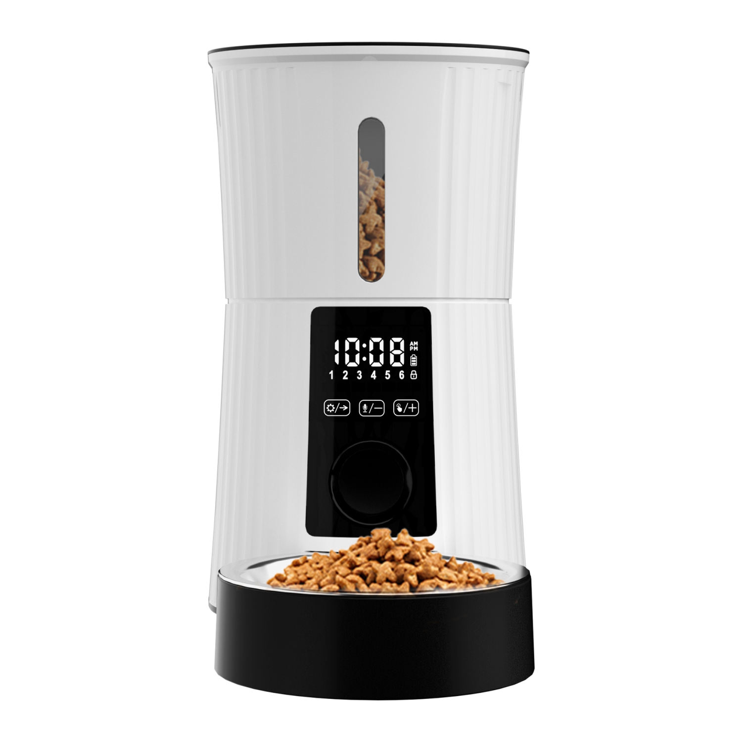PATPET Timed Automatic Cat Feeders--4L Programable Dry Food Dispenser for Cats and Small Medium Dogs 6 Meals with Desiccant Bag Dual Power supply 10S