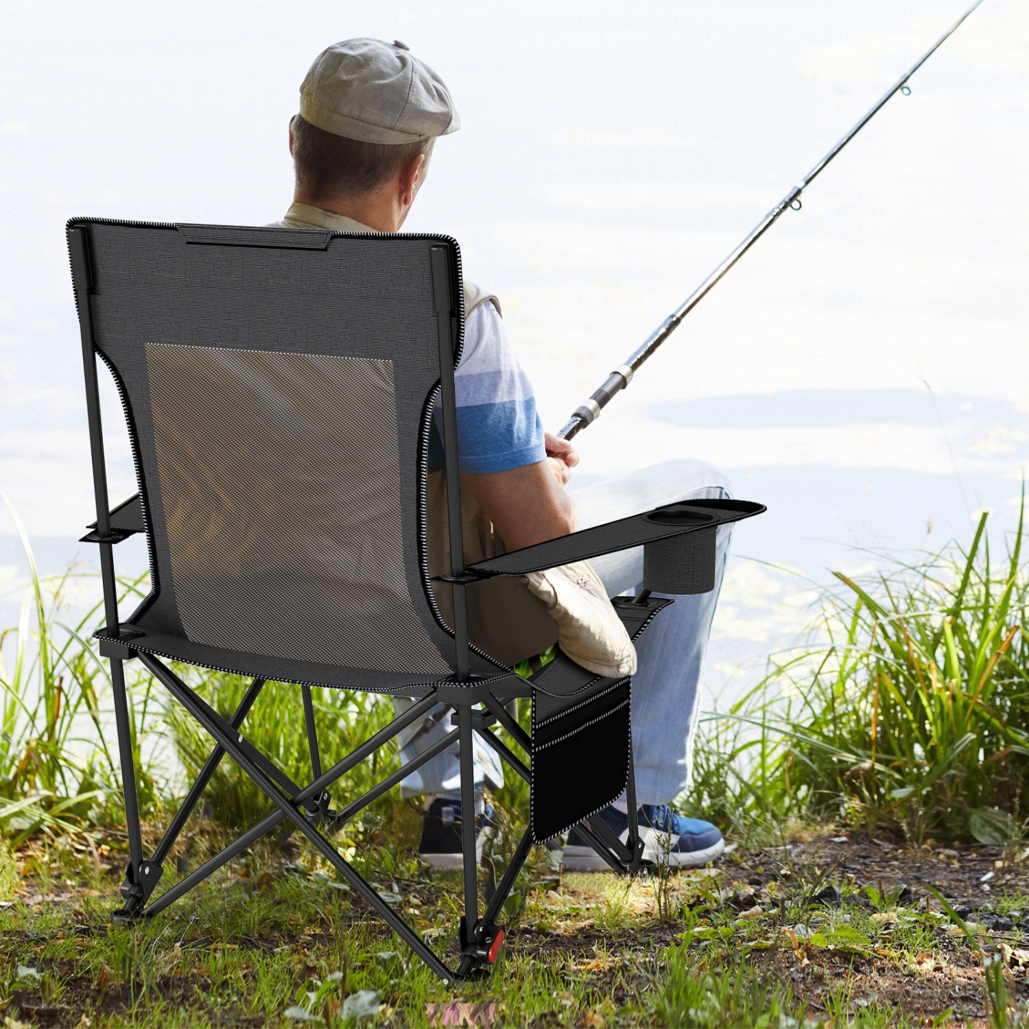 Gymax Camping Lounge Chair w/Detachable Footrest 4-position Backrest Carrying Bag