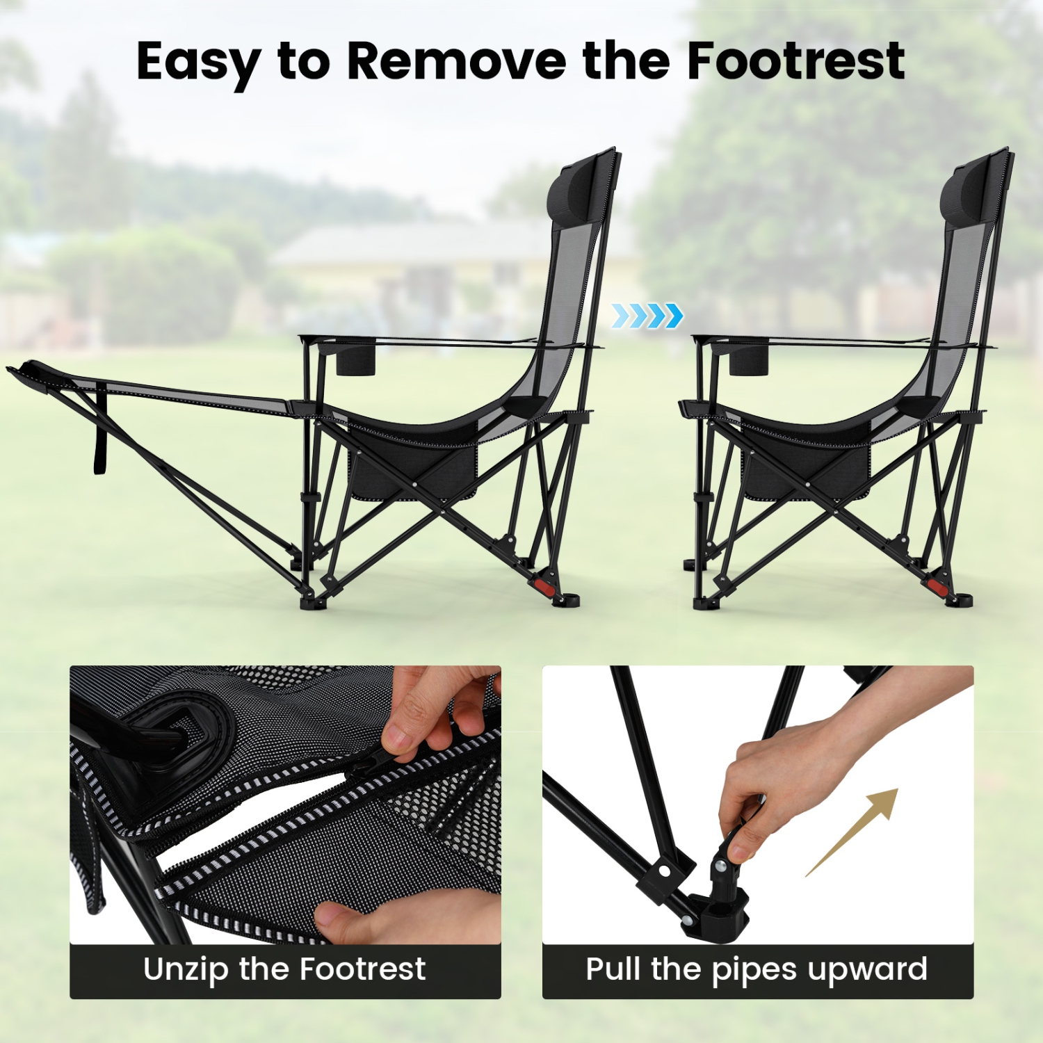 Gymax Camping Lounge Chair w/Detachable Footrest 4-position Backrest Carrying Bag