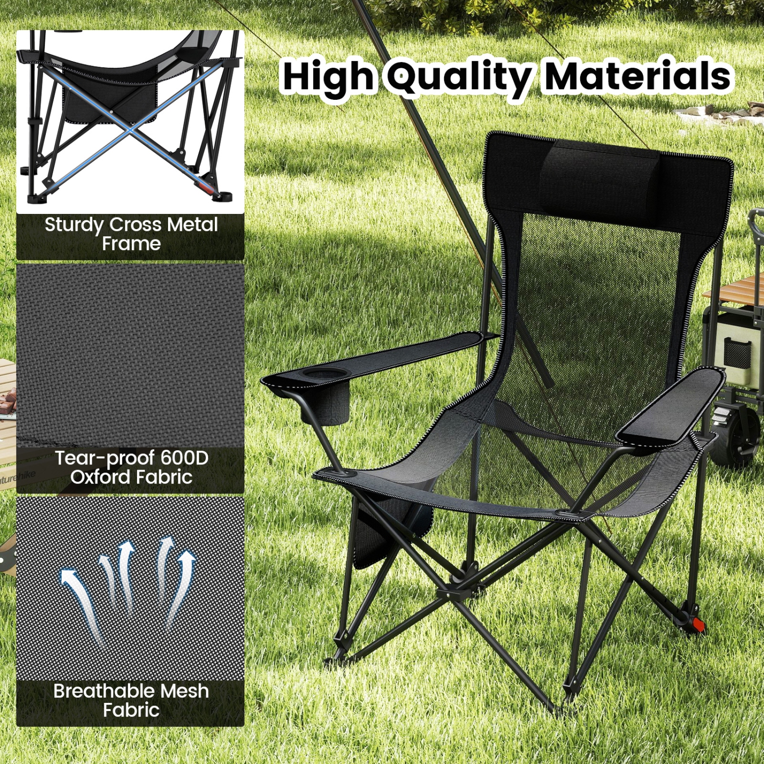 Gymax Camping Lounge Chair w/Detachable Footrest 4-position Backrest Carrying Bag