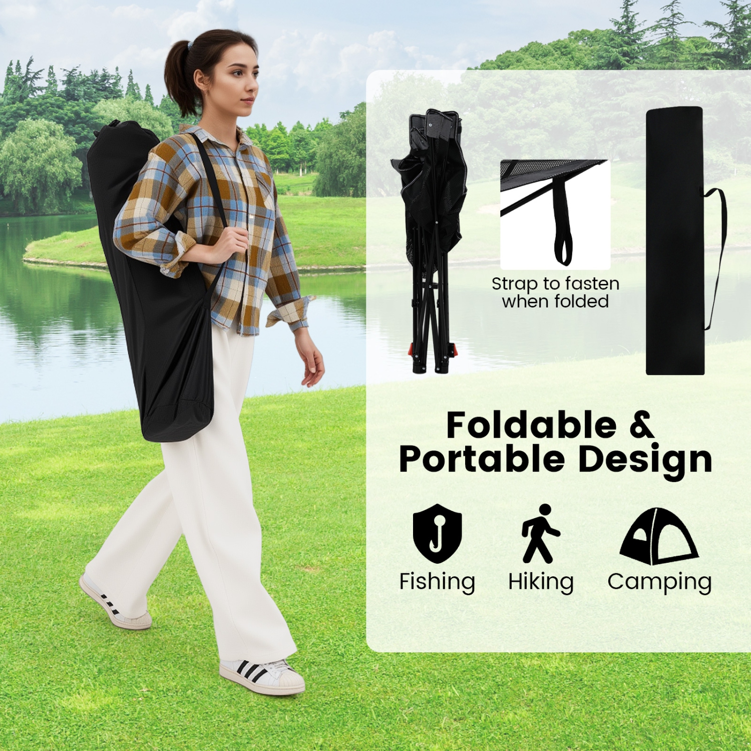 Gymax Camping Lounge Chair w/Detachable Footrest 4-position Backrest Carrying Bag