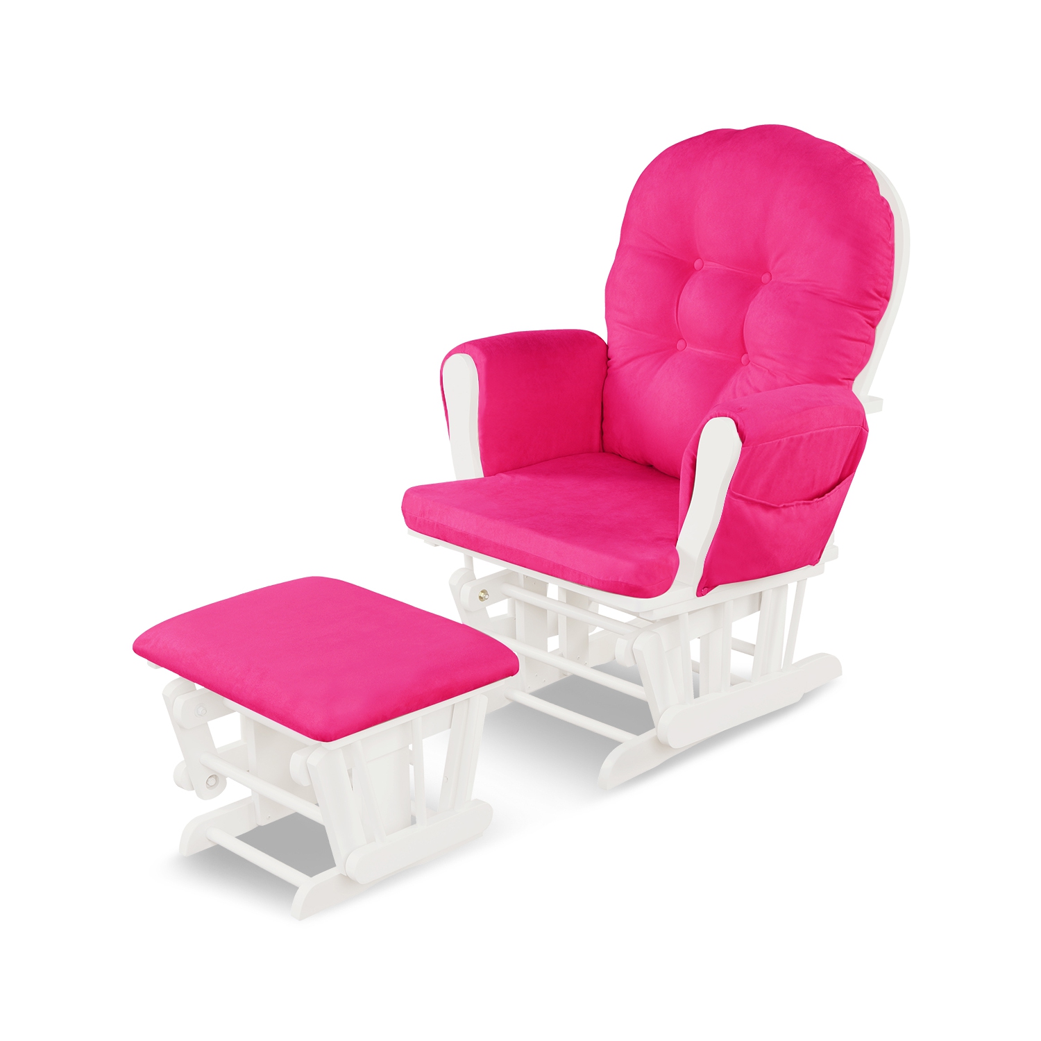 Gymax Glider & Ottoman Cushion Set Wood Baby Nursery Rocking Chair Pink