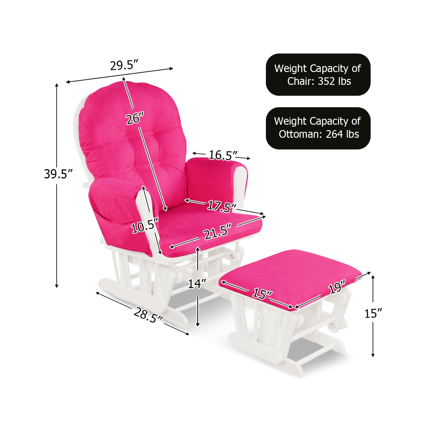 Gymax Glider & Ottoman Cushion Set Wood Baby Nursery Rocking Chair Pink