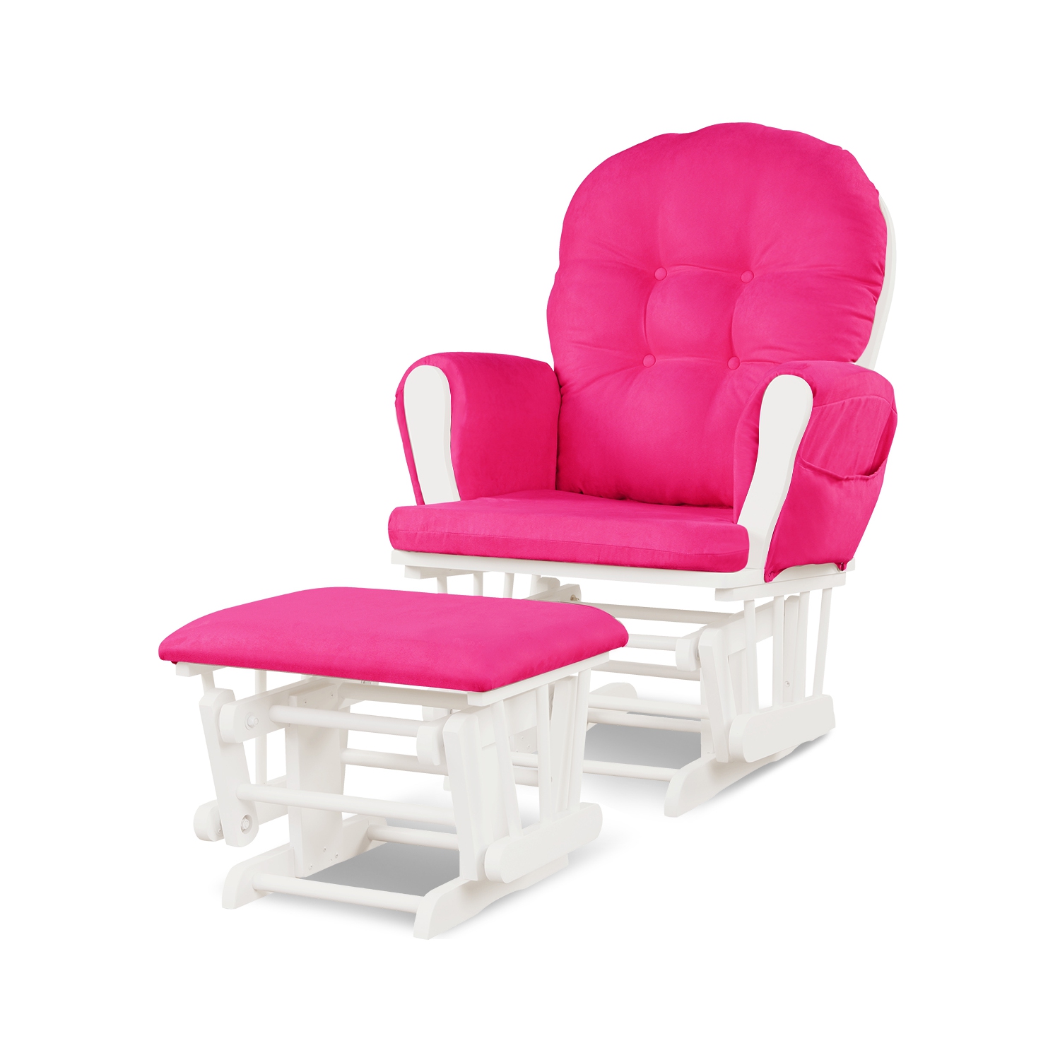 Gymax Glider & Ottoman Cushion Set Wood Baby Nursery Rocking Chair Pink